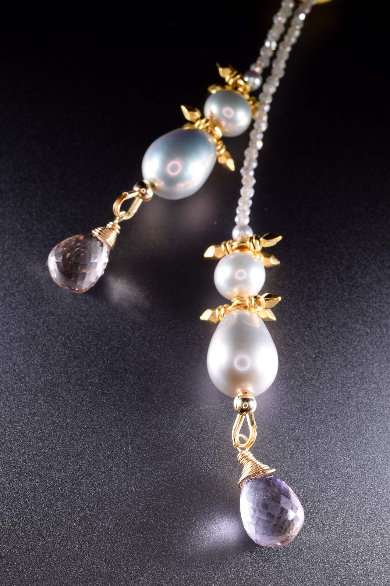 adjustable gemstone pearl gold lariat bracelet