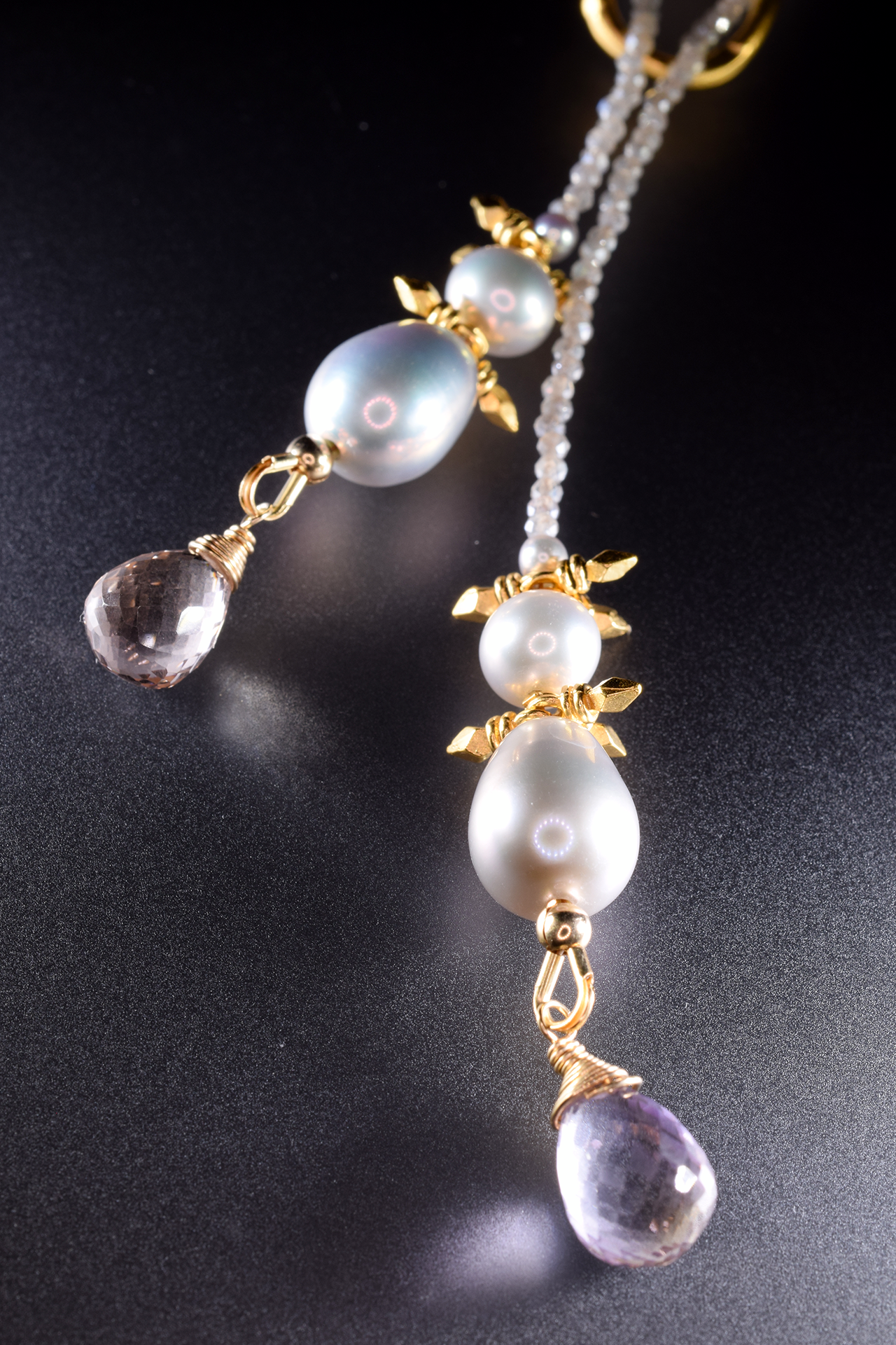 adjustable gemstone pearl gold lariat bracelet