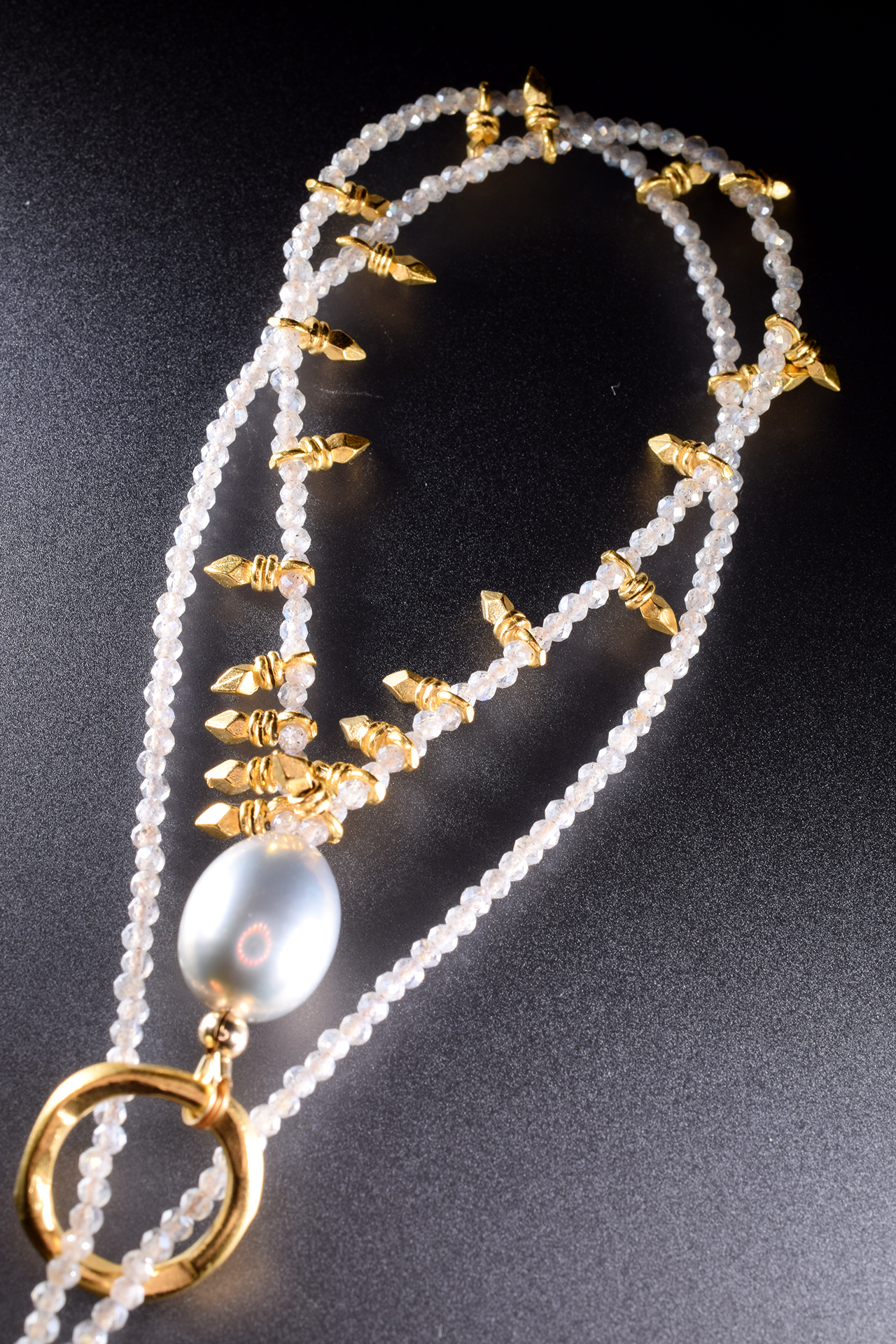 adjustable gemstone pearl gold lariat bracelet