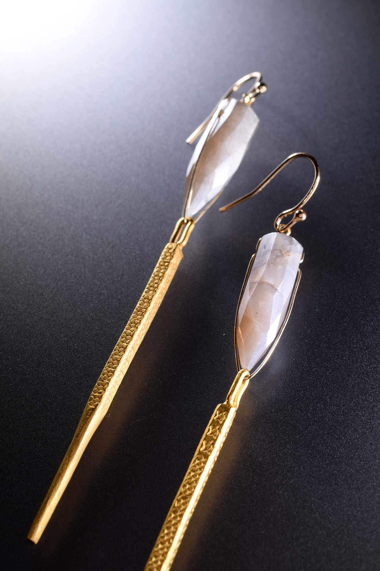 Single spike stiletto dangle gemstone gold earrings