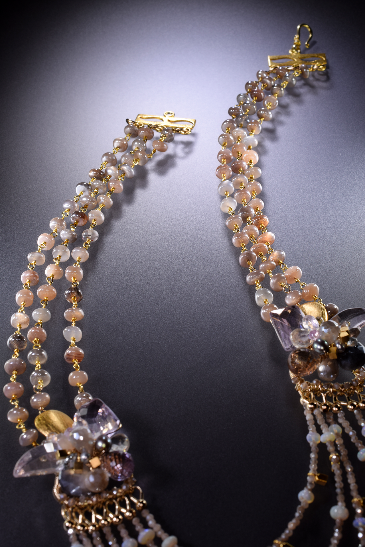 multi strand gemstone bib statement gold necklace