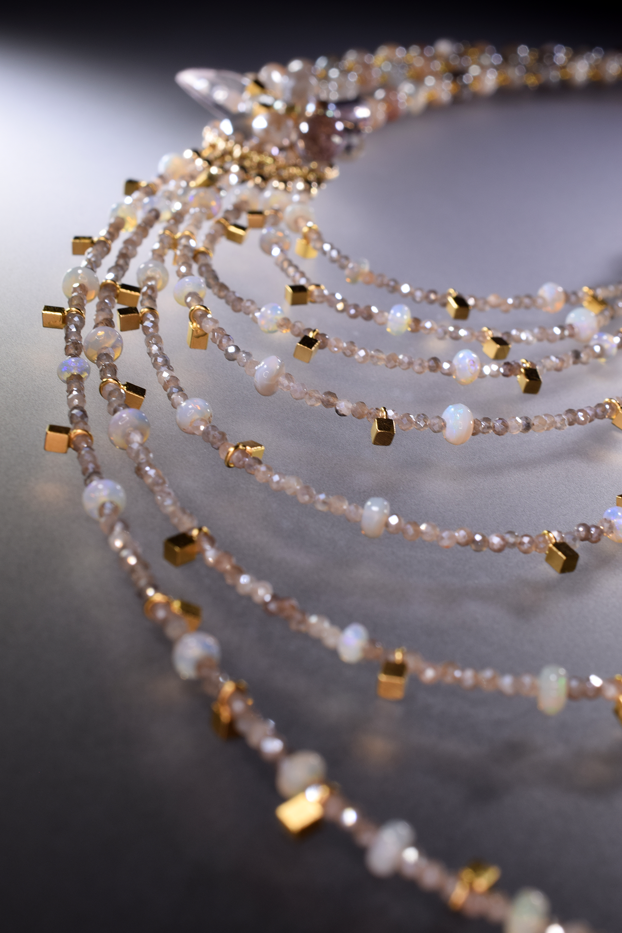 multi strand gemstone bib statement gold necklace