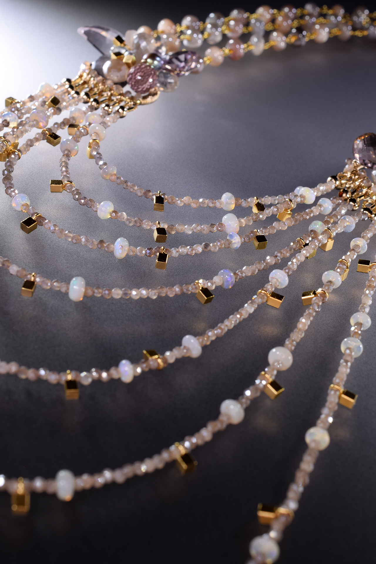 multi strand gemstone bib statement gold necklace