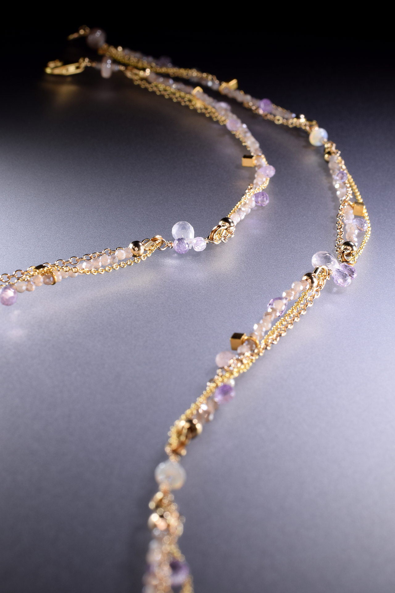 layered gemstone gold necklace
