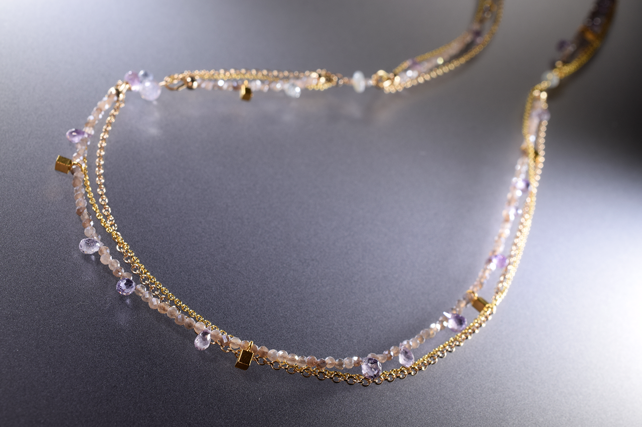 layered gemstone gold necklace