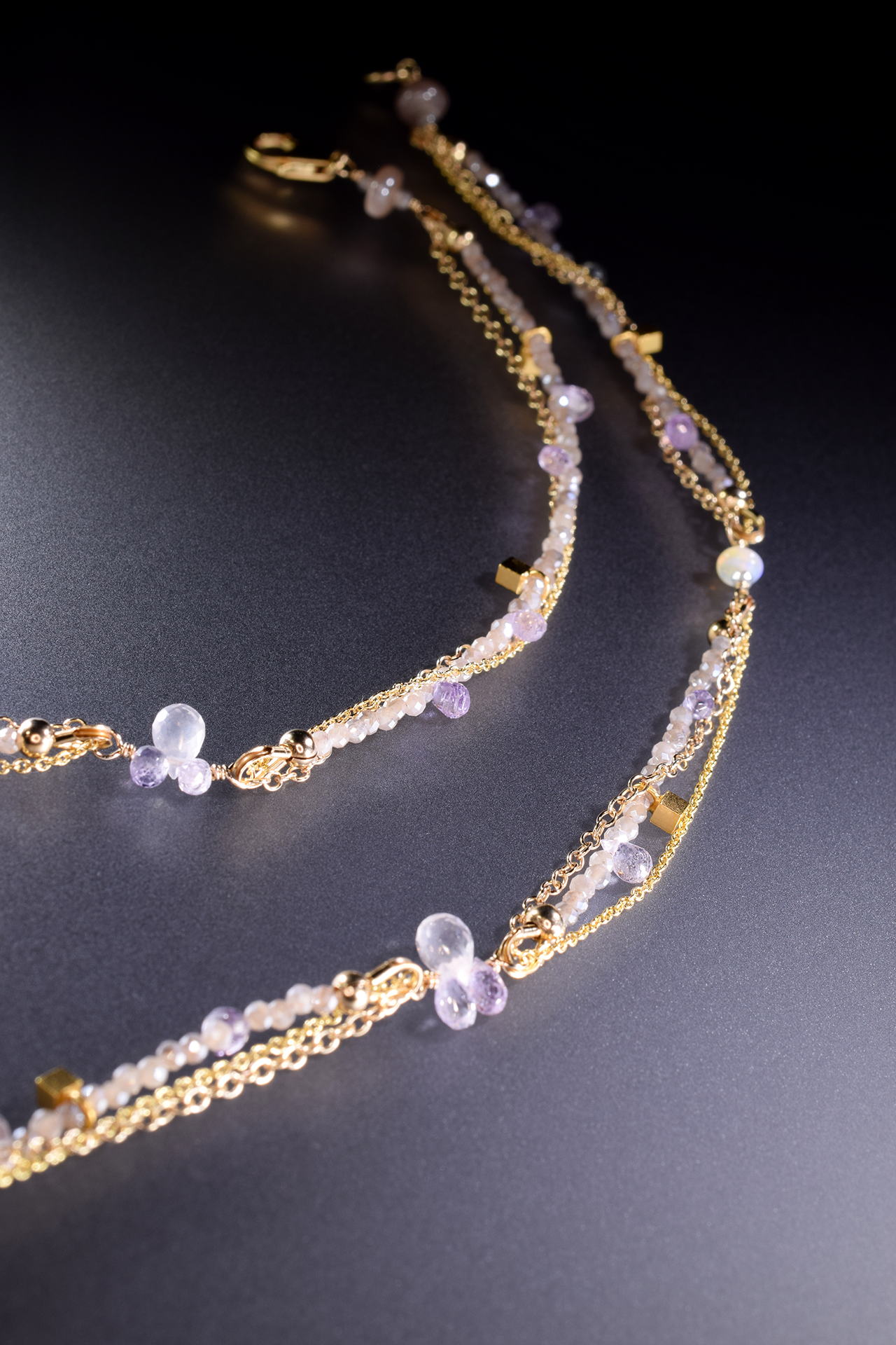 layered gemstone gold necklace