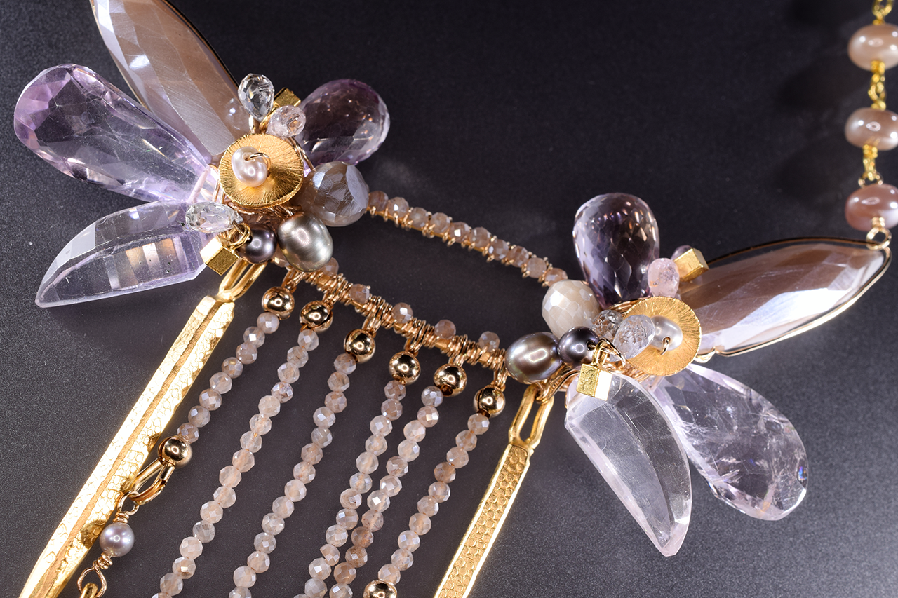 multi drop gemstone gold pearl statement necklace