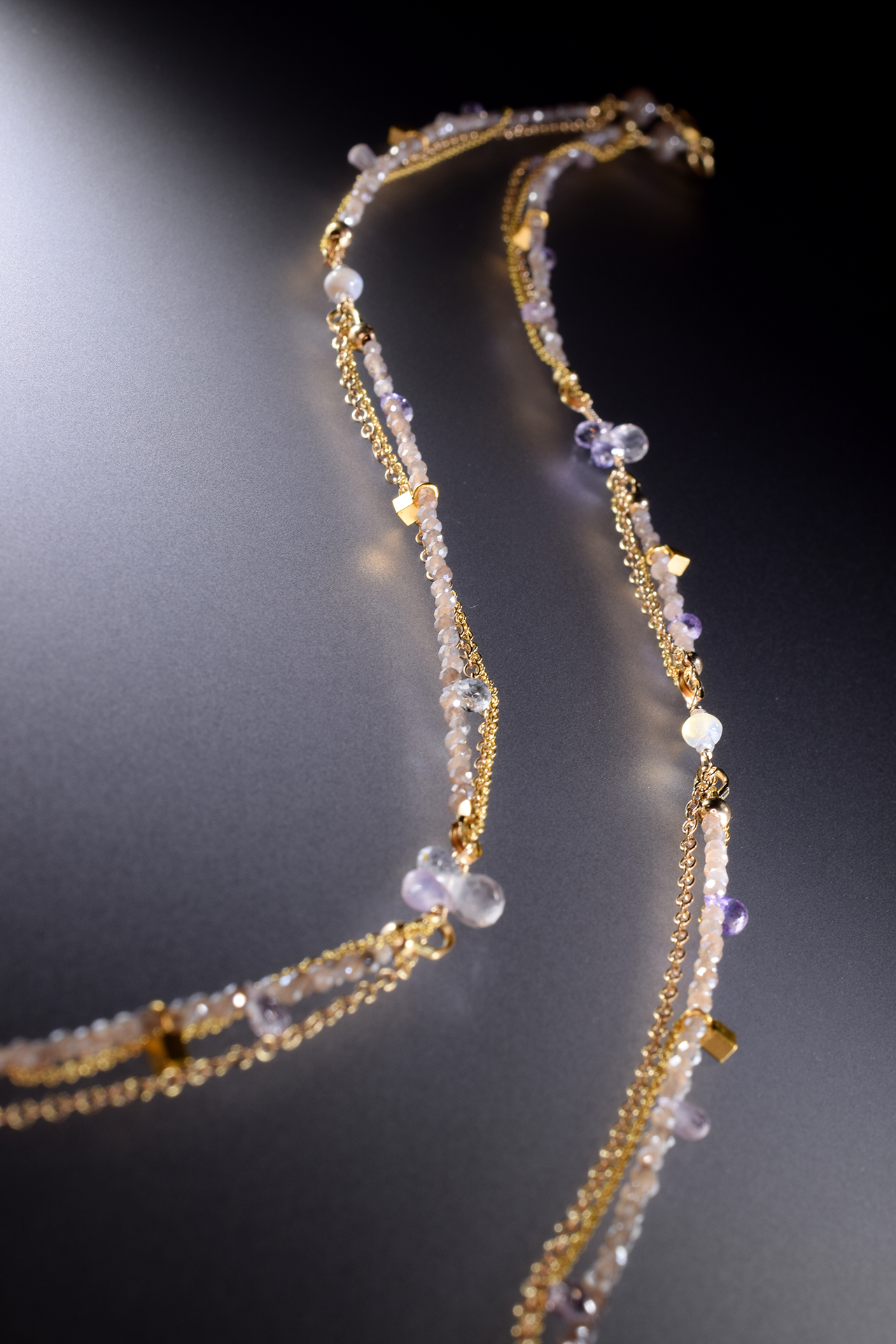 long gemstone gold layering necklace