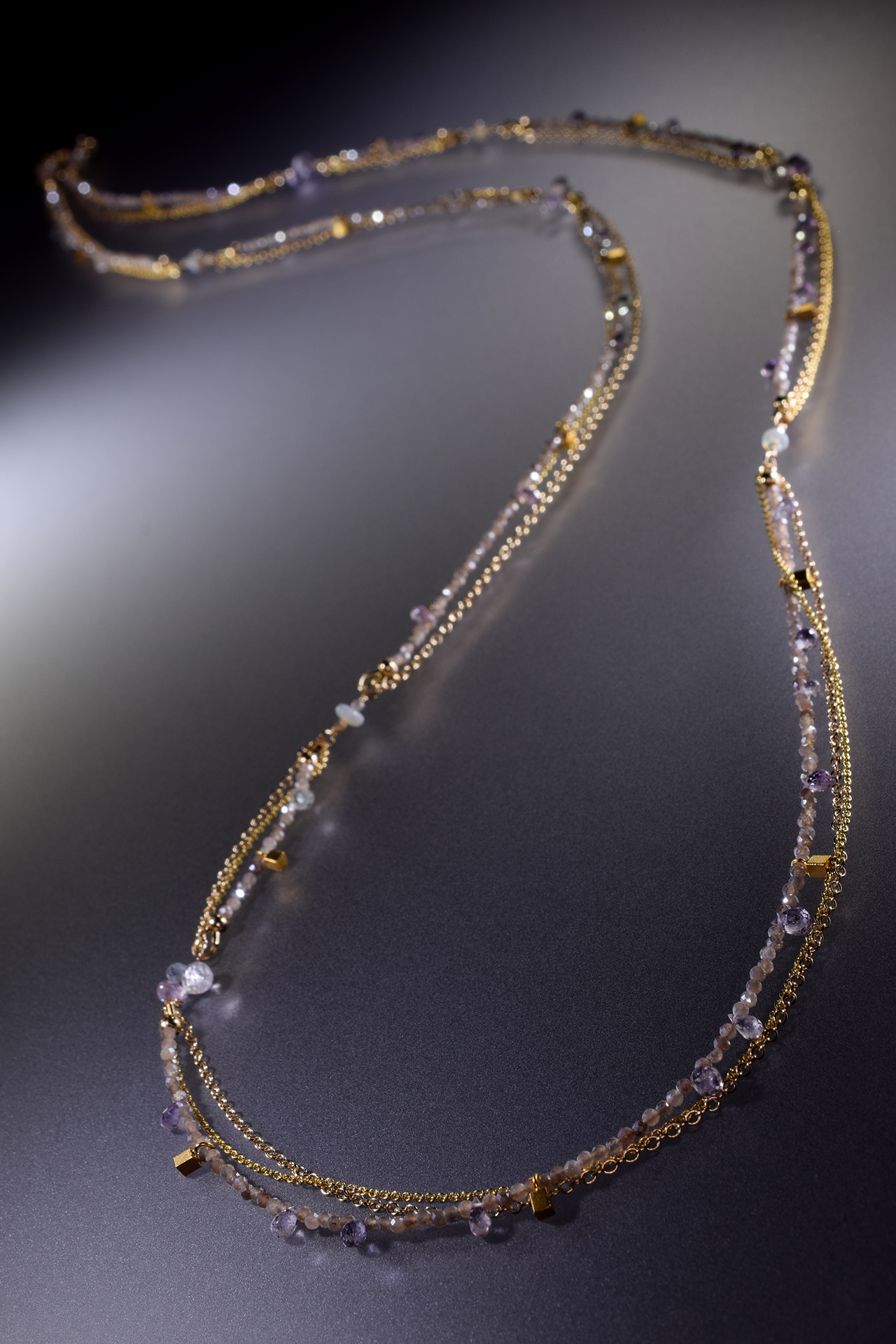 long gemstone gold layering necklace