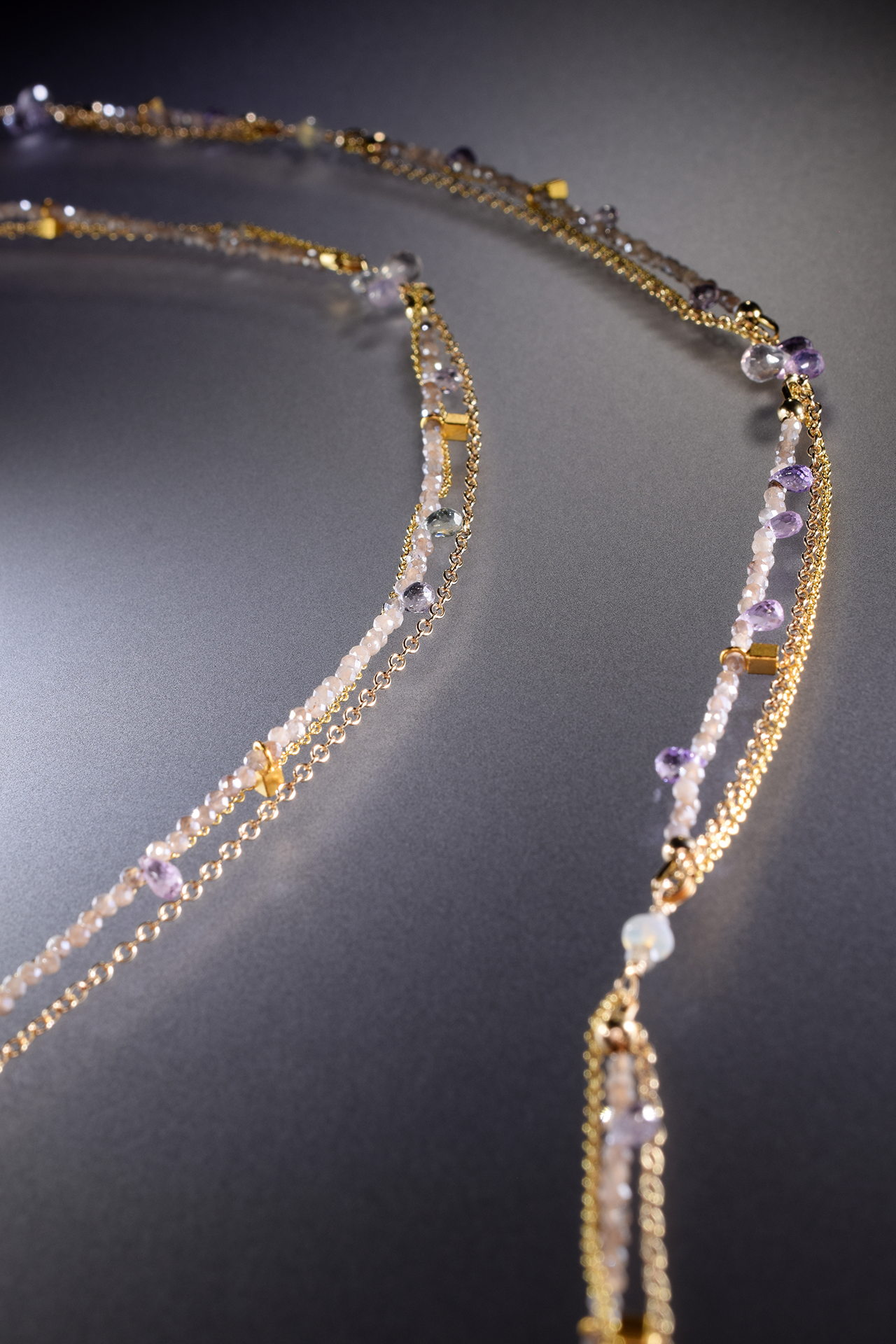 long gemstone gold layering necklace