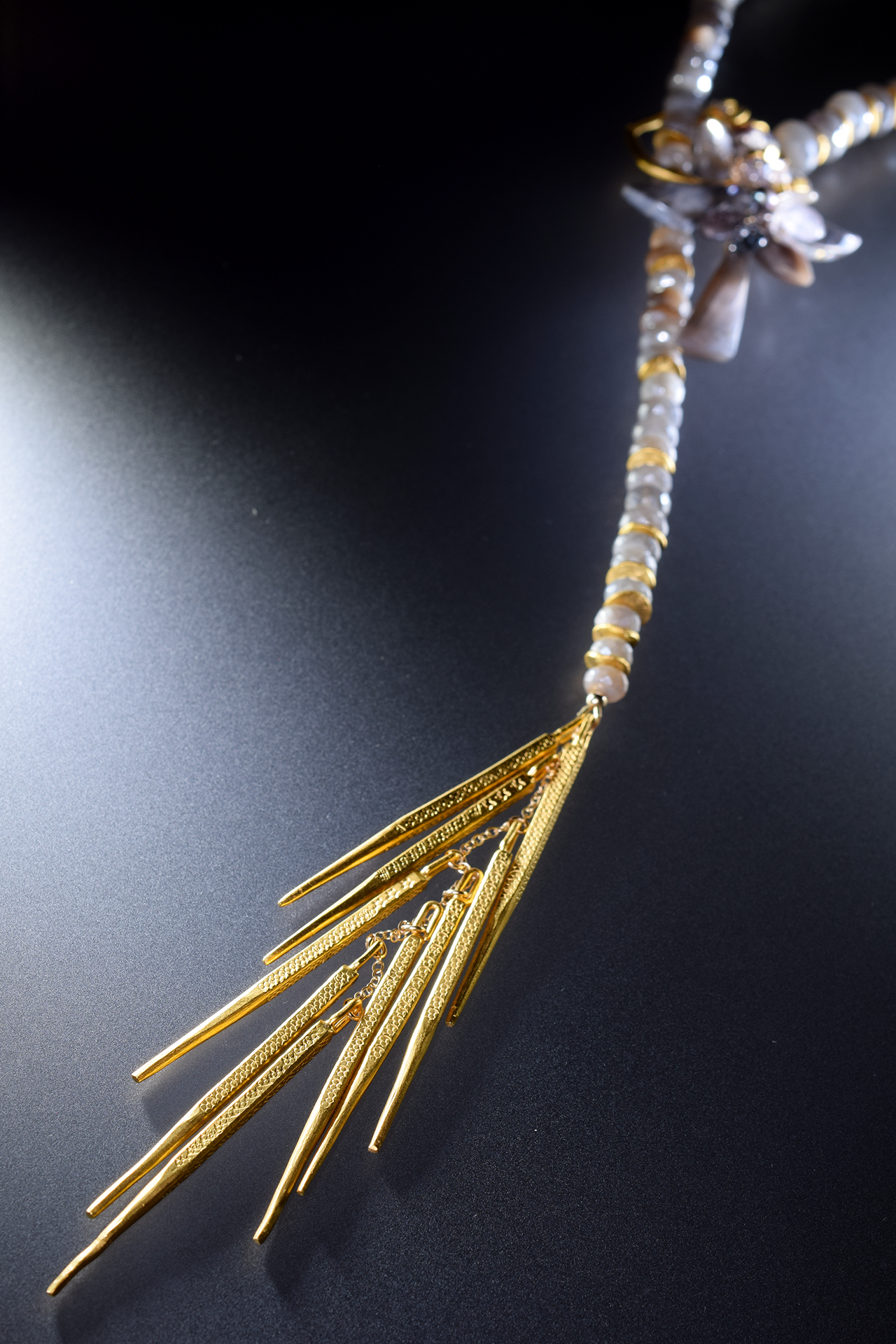gemstone pearl gold lariat necklace