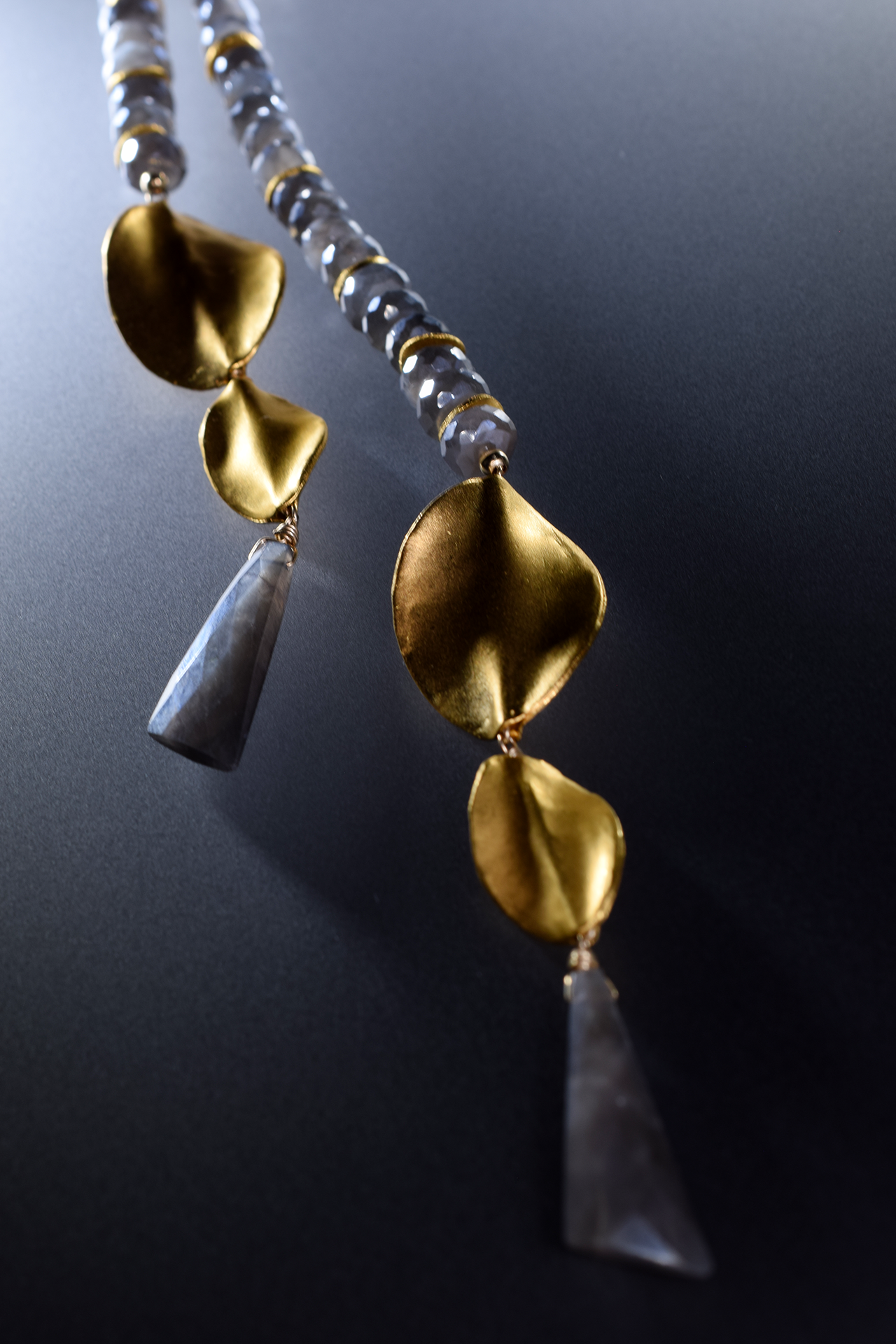 gemstone lariat double gold tassel long necklace
