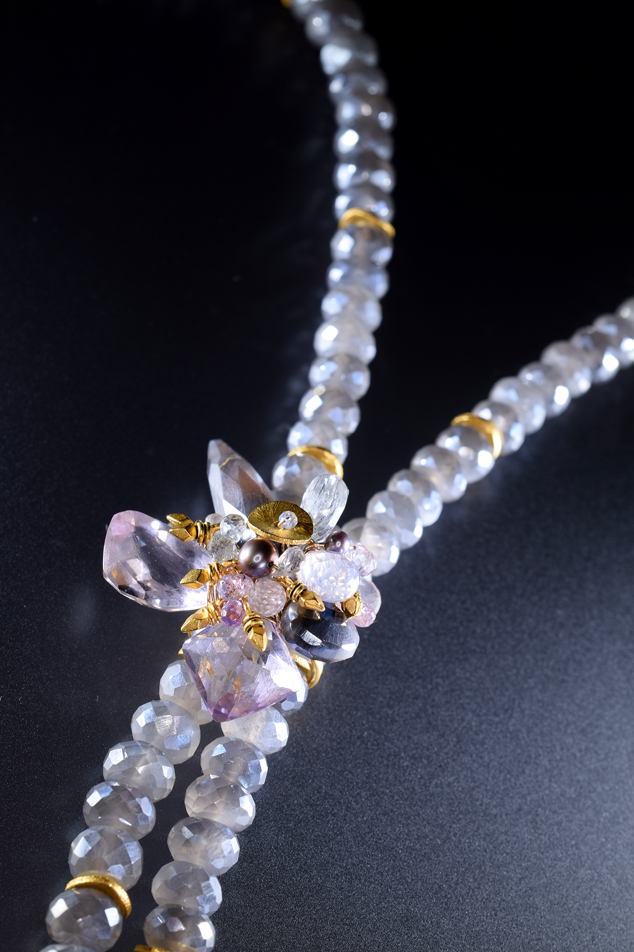 gemstone lariat double gold tassel long necklace