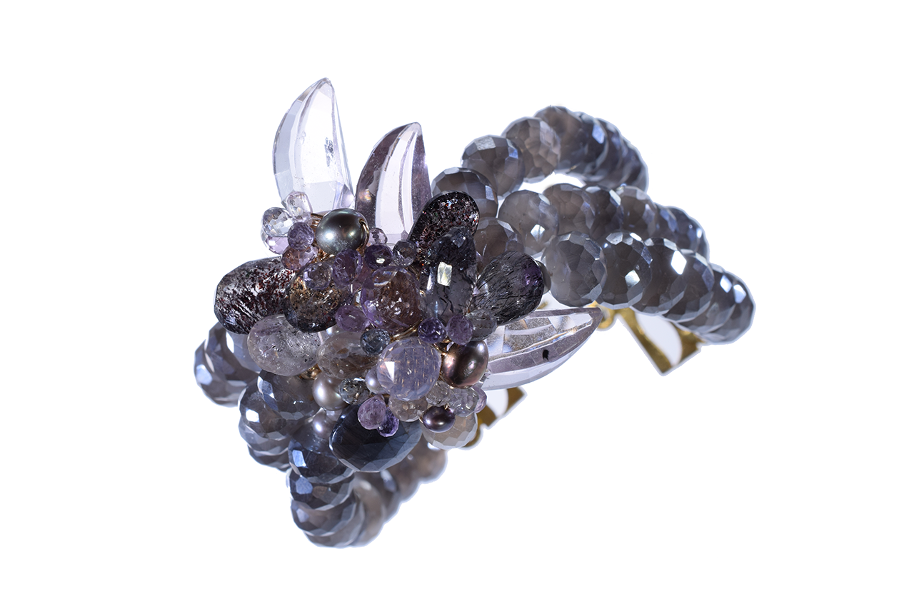 triple strand gemstone pearl cuff bracelet