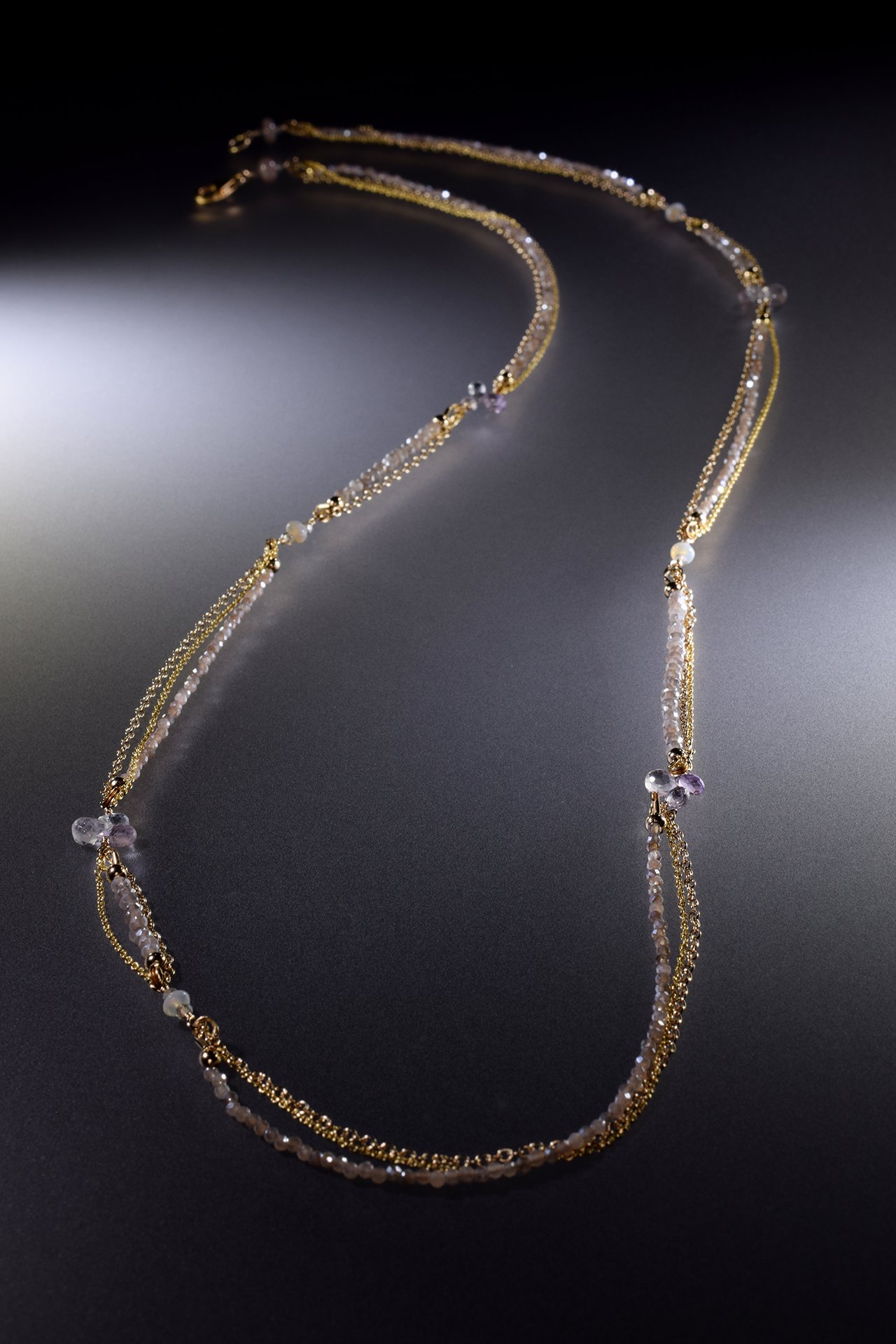 gemstone gold long layering necklace