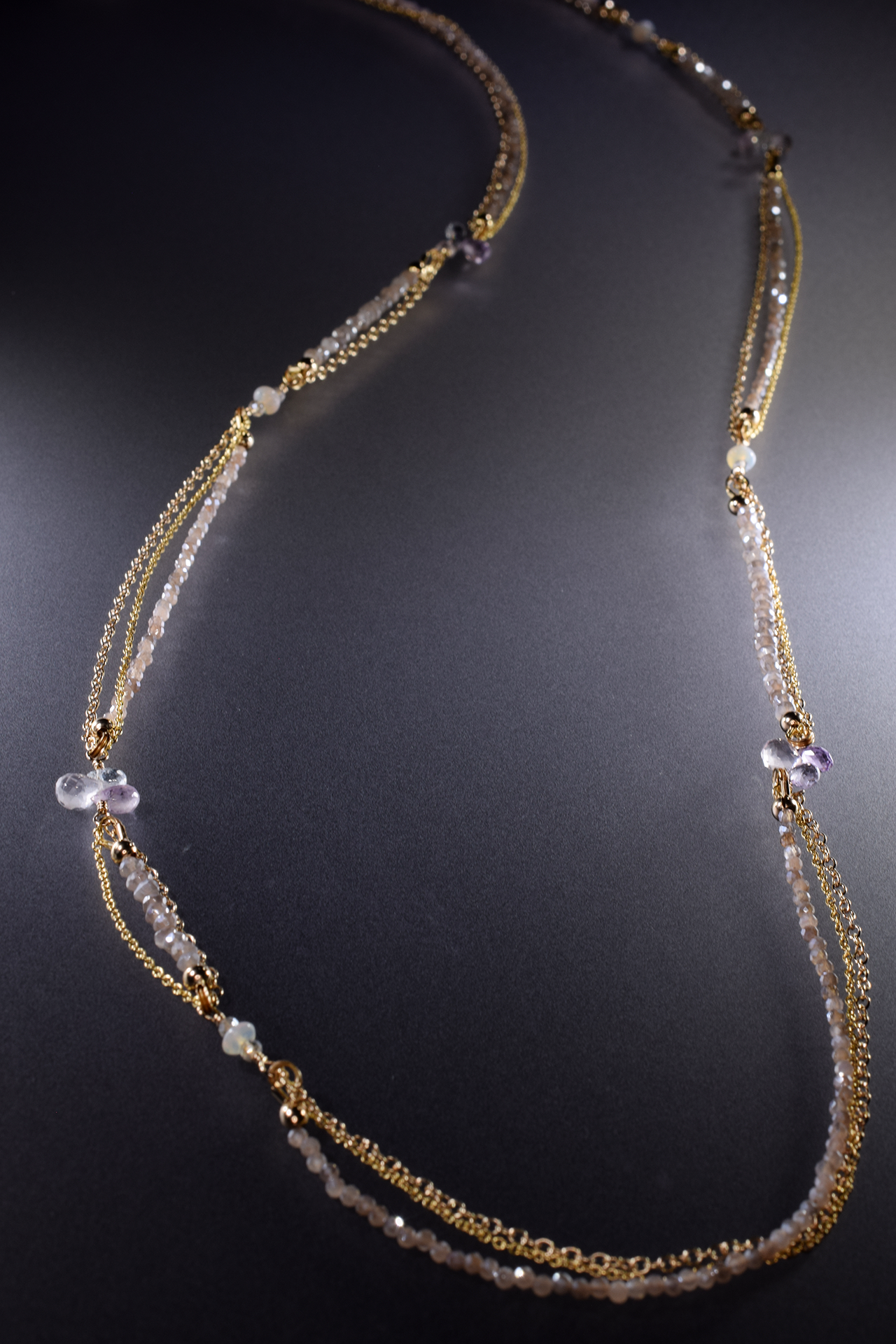 gemstone gold long layering necklace