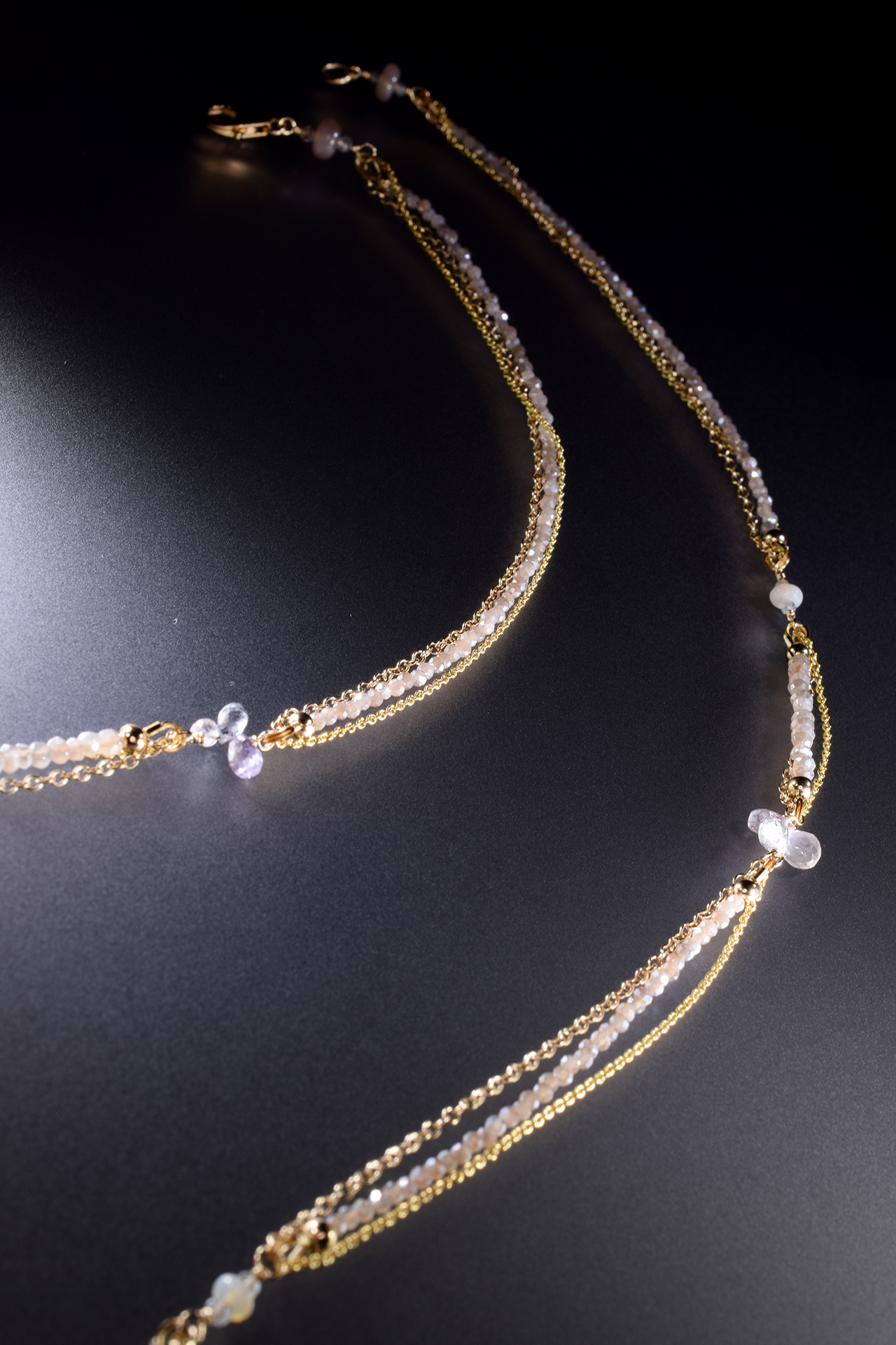 gemstone gold long layering necklace