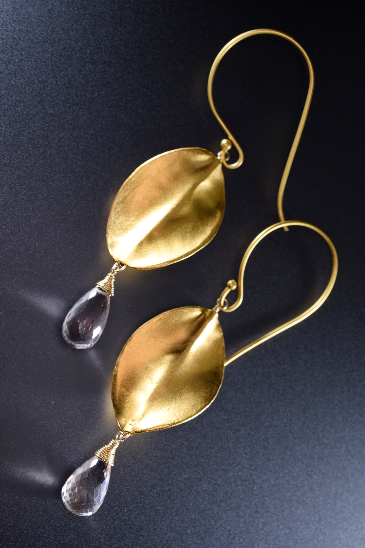 brushed gold oval drop with gemstone briolettes accents