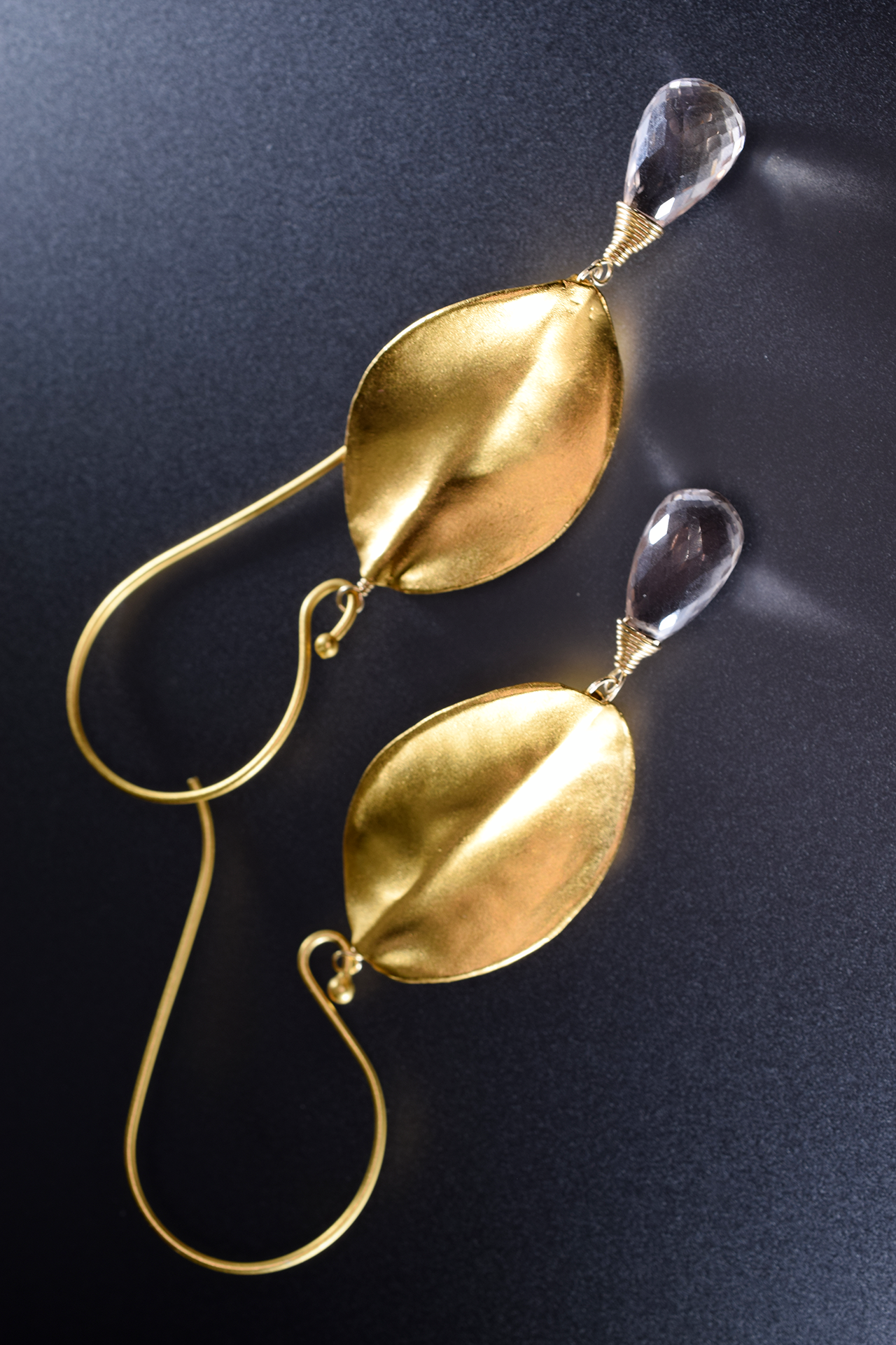 brushed gold oval drop with gemstone briolettes accents