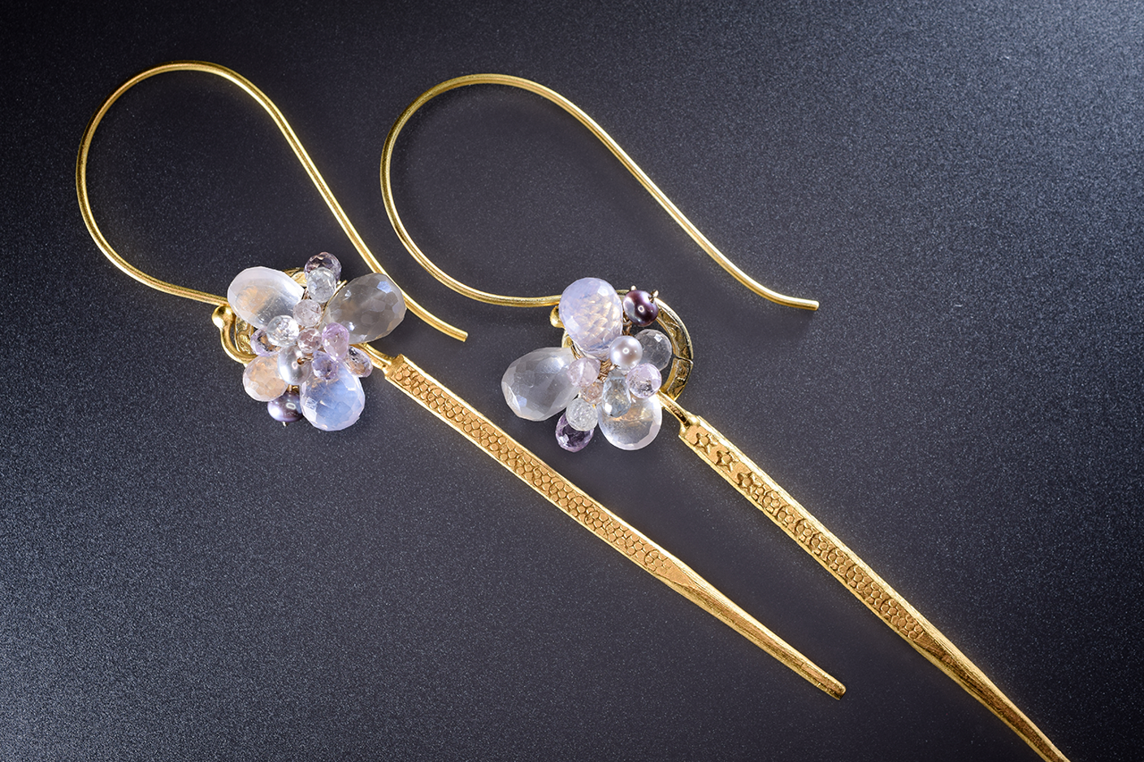 single gold spike gemstone cluster earrings