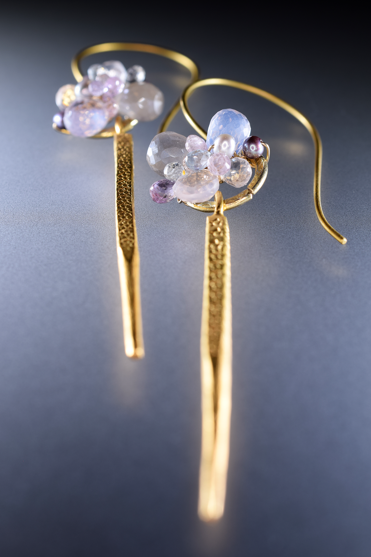 single gold spike gemstone cluster earrings