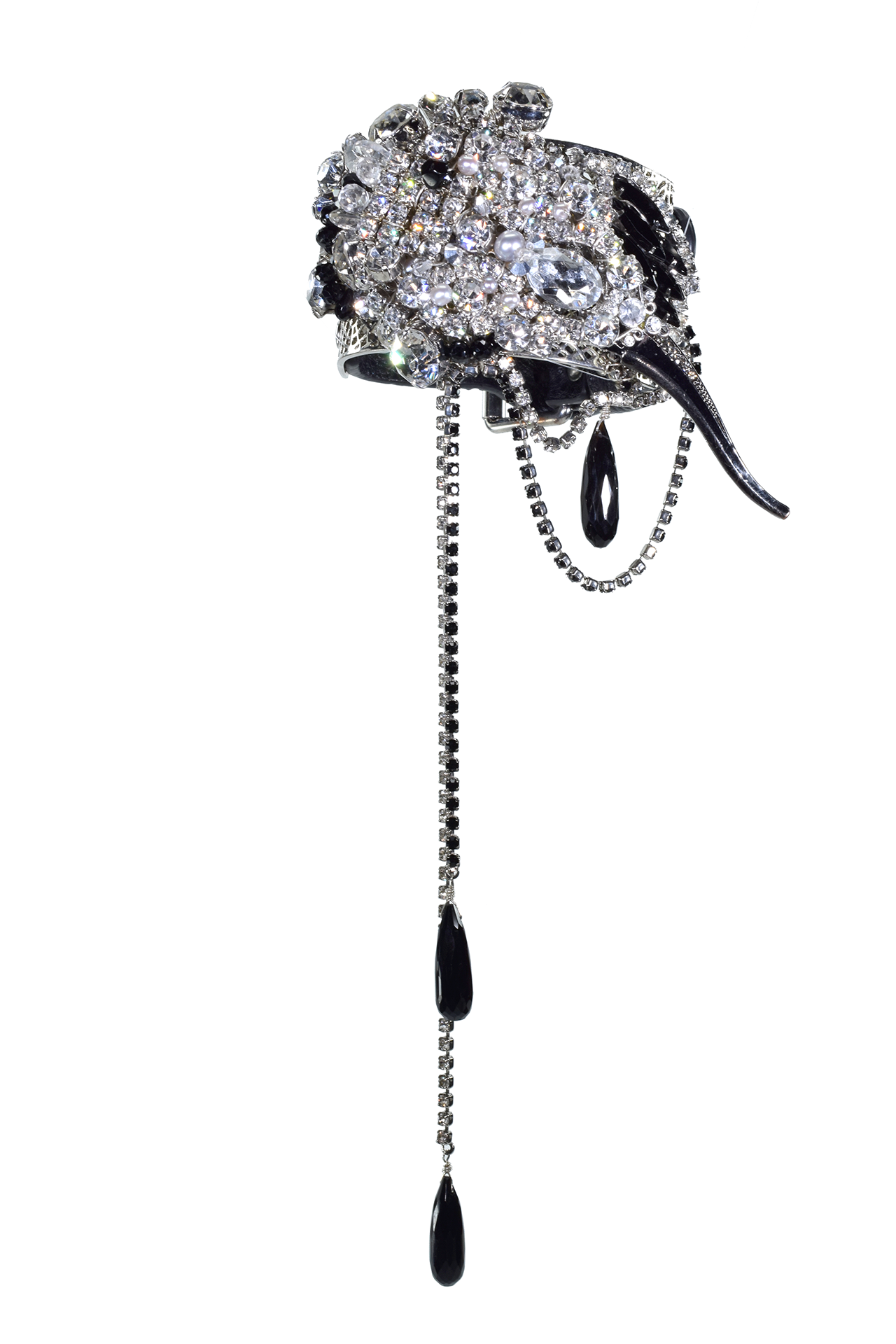 Esther Rhinestone and Leather Cuff Bracelet
