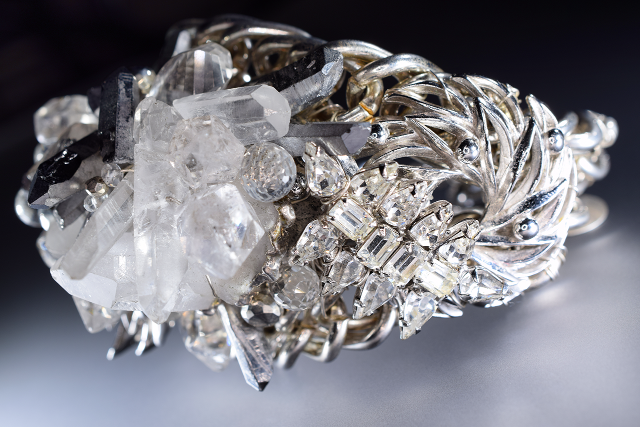 rhinestone and crystal silver cuff bracelet
