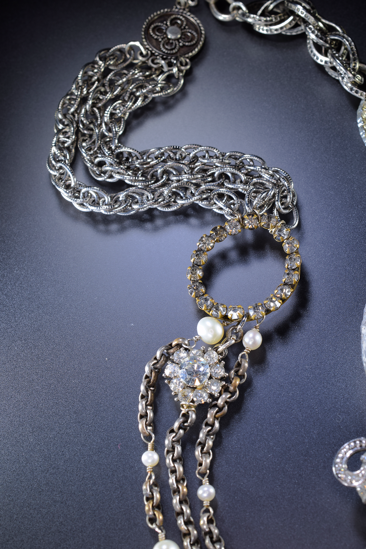 Vintage assemblage with sliced geodes and gemstones statement necklace