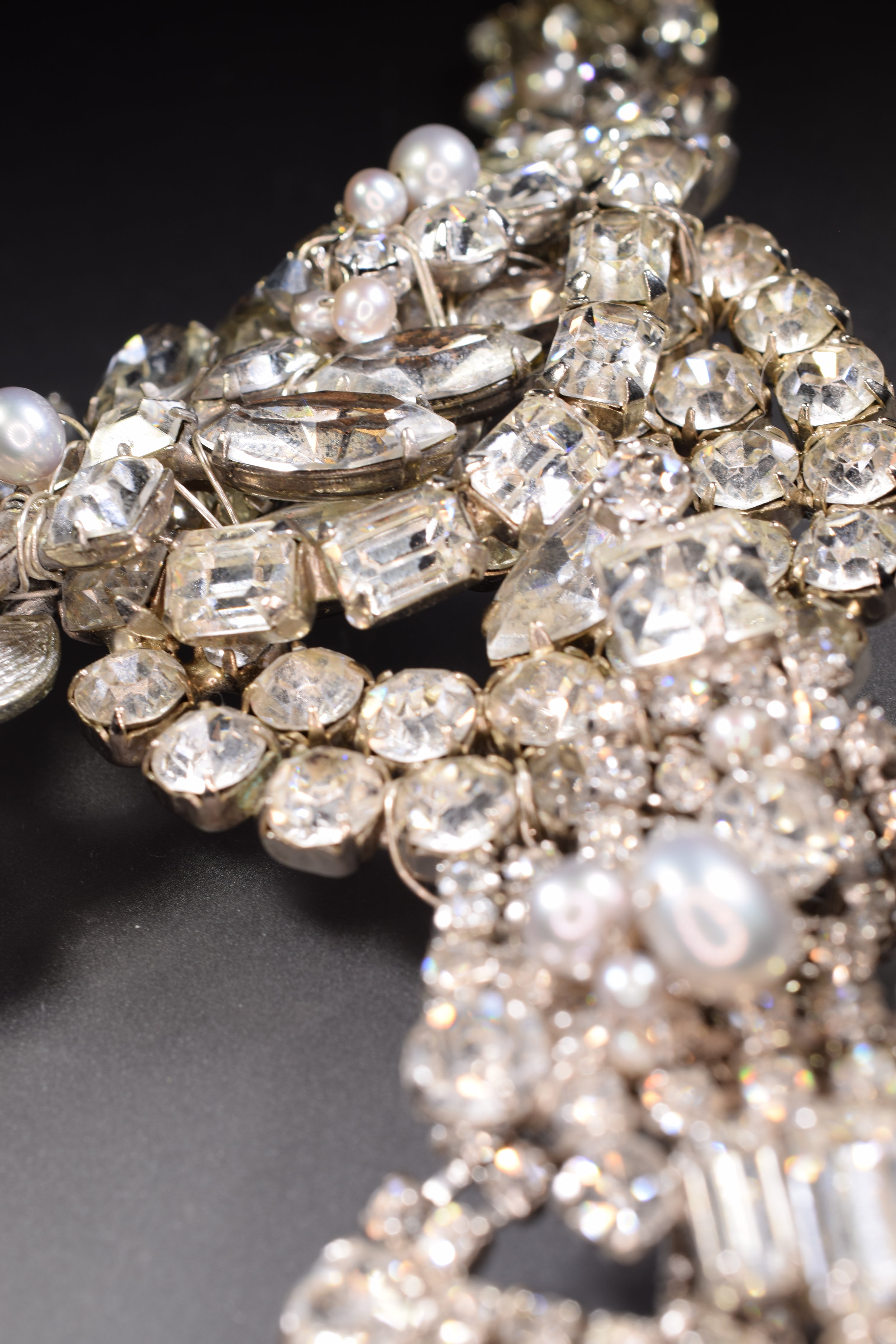 Rhinestone vintage silver crystal statement necklace