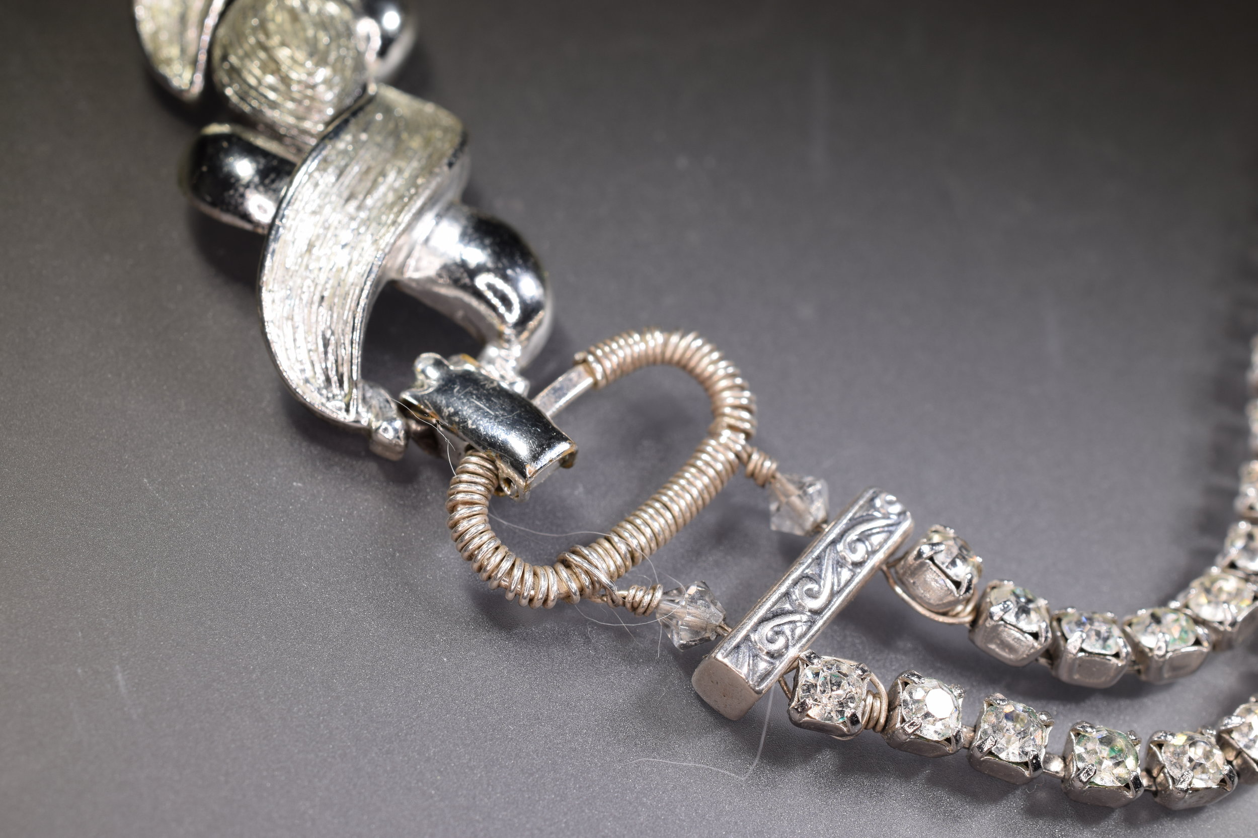 Rhinestone vintage silver crystal statement necklace