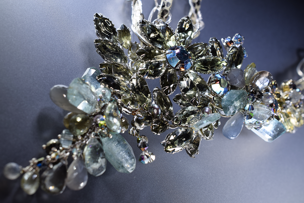 vintage gemstone and rhinestone silver statement necklace