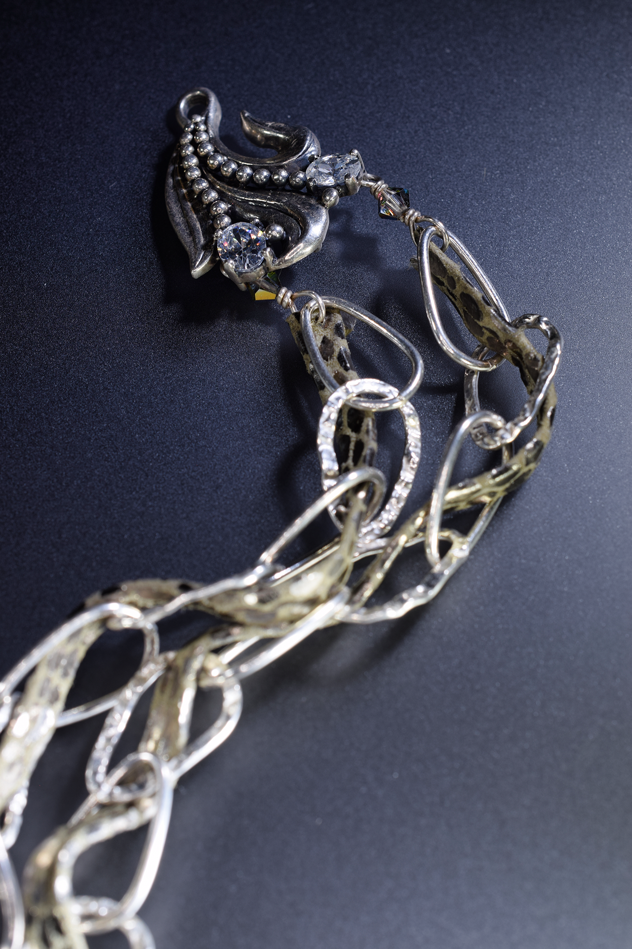 vintage gemstone and rhinestone silver statement necklace