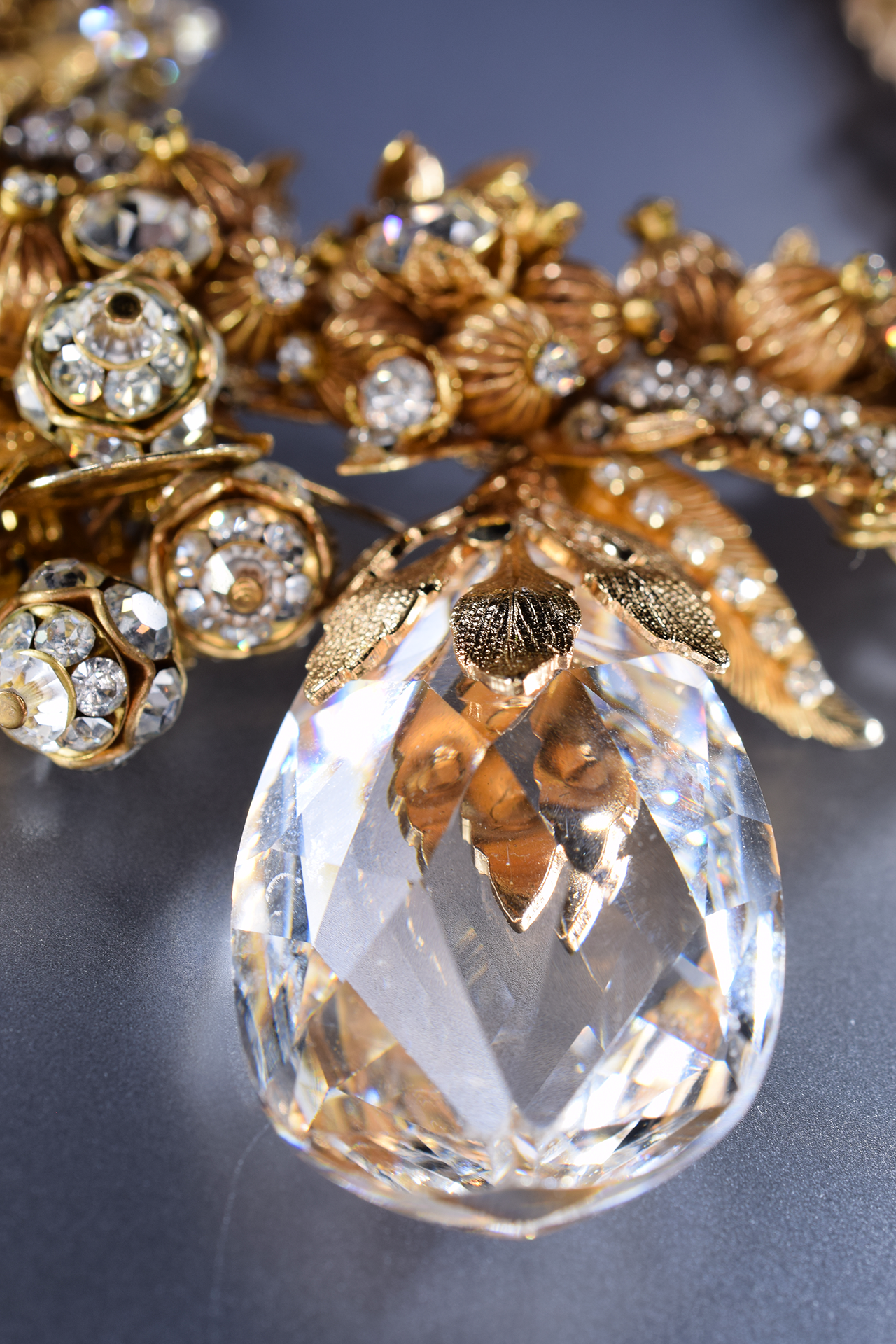 gold coin and crystal vintage collar necklace