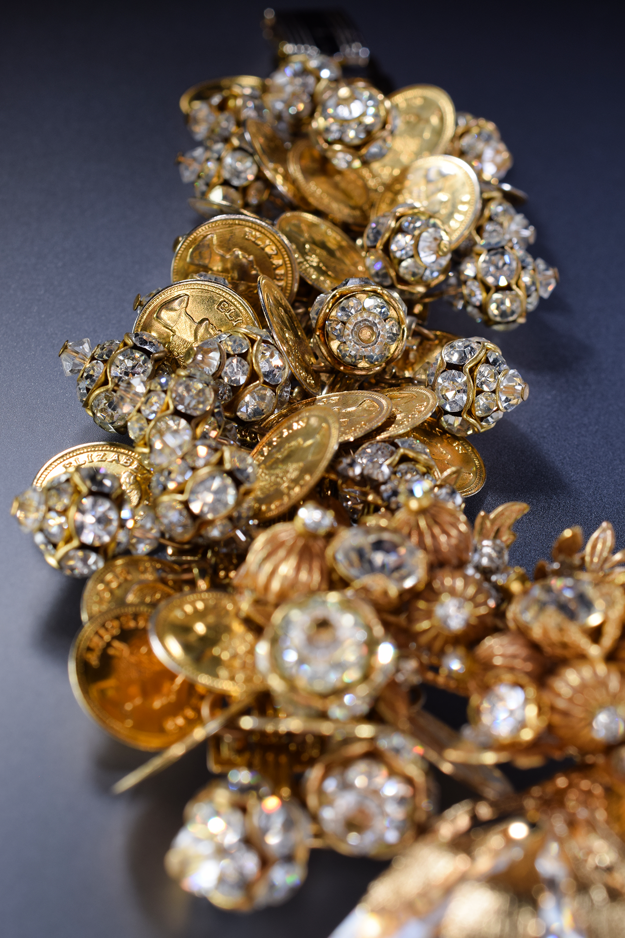 gold coin and crystal vintage collar necklace