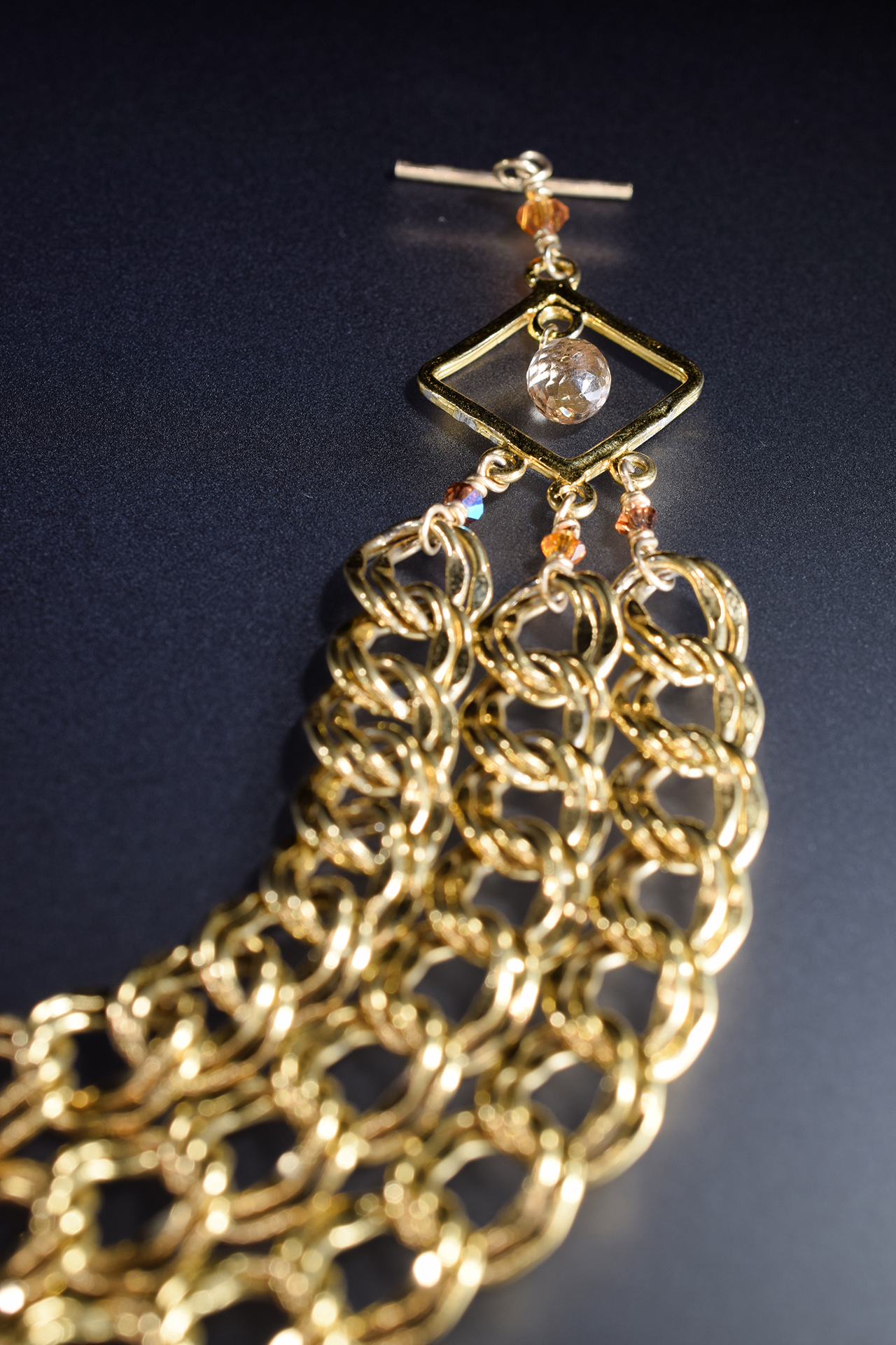 amber rhinestone, gemstone, pearl gold vintage necklace