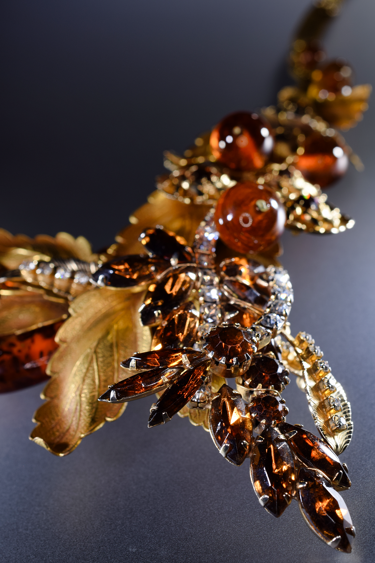 gold leaf and amber vintage collar necklace