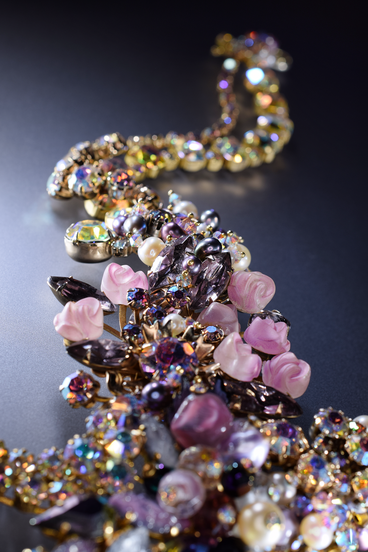 pink flower crystal rhinestone statement necklace