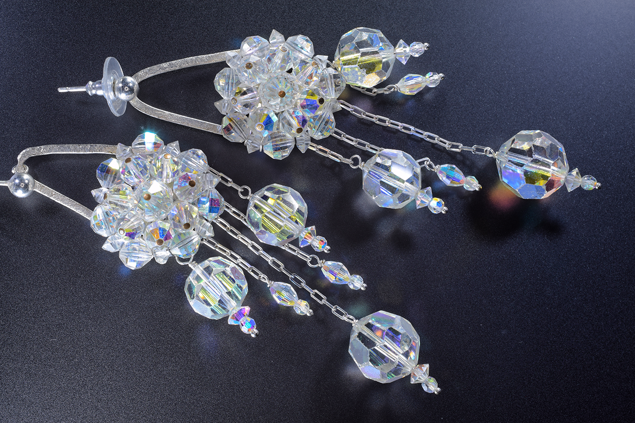 aurora borealis swarovski crystal and silver chandelier earrings