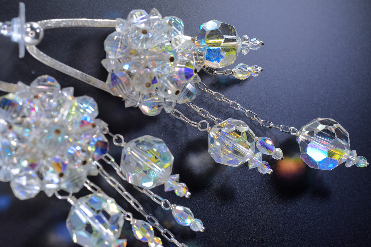 aurora borealis swarovski crystal and silver chandelier earrings