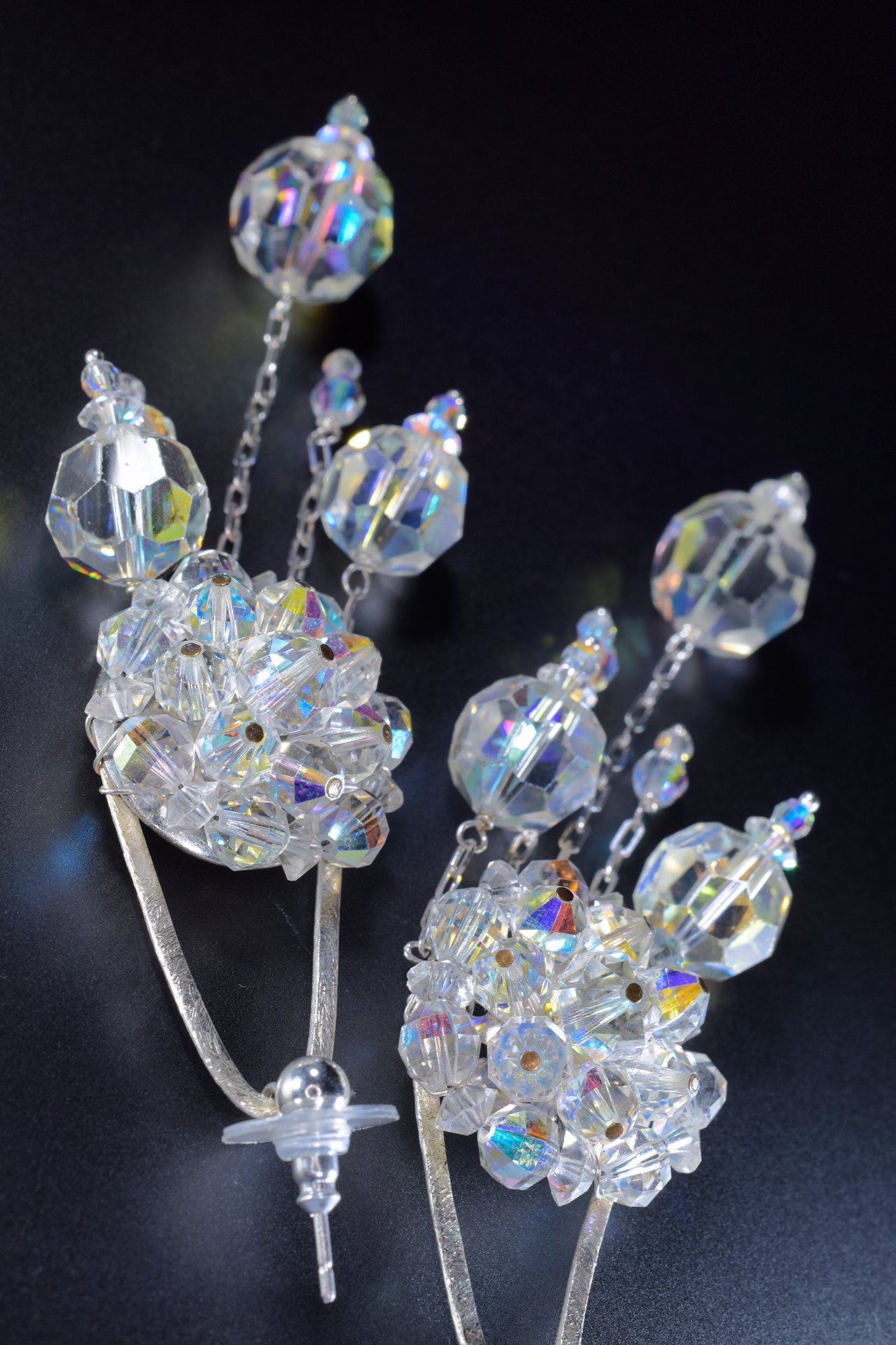 aurora borealis swarovski crystal and silver chandelier earrings