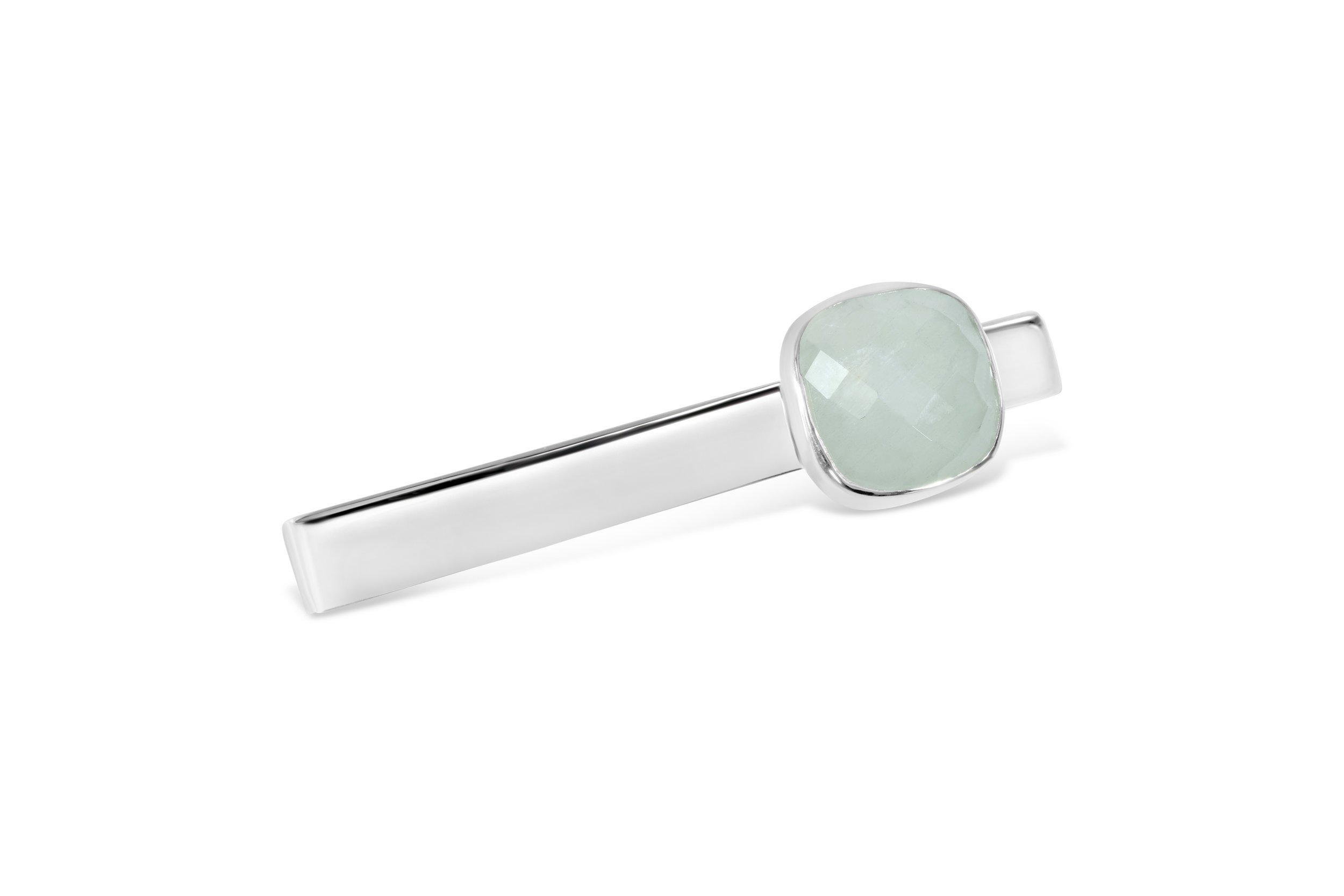 mens sterling silver tie clip with an aquamarine