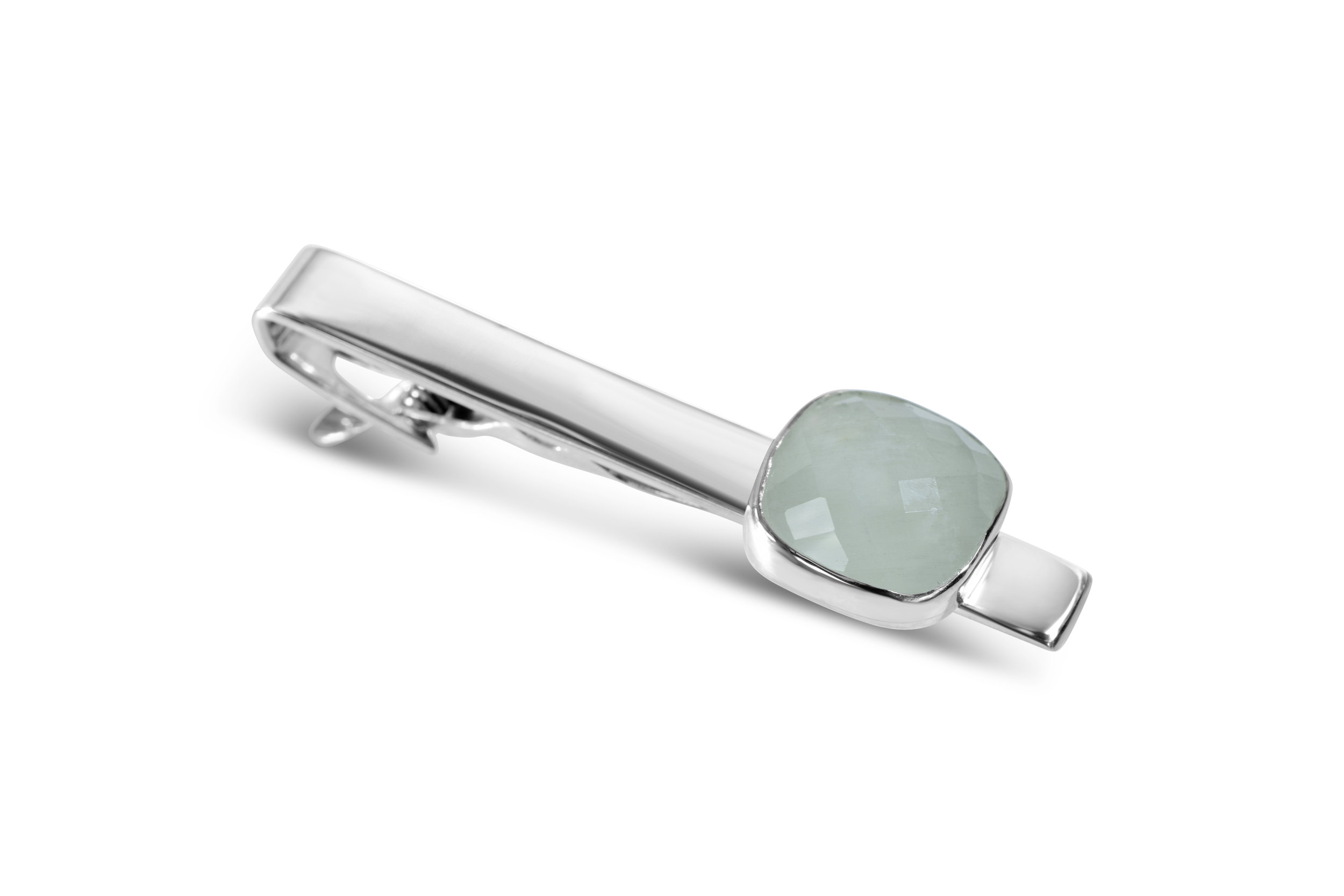 mens sterling silver tie clip with an aquamarine