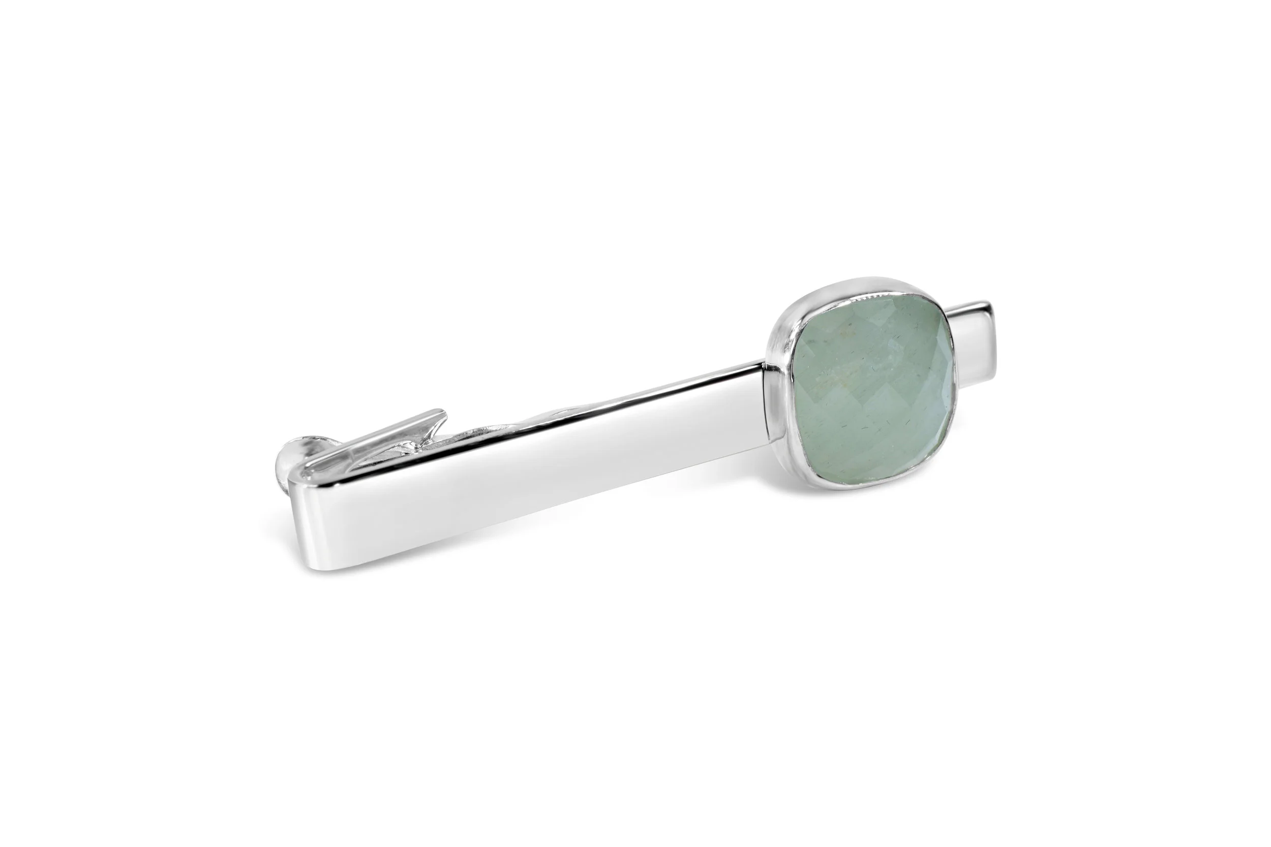 mens sterling silver tie clip with an aquamarine