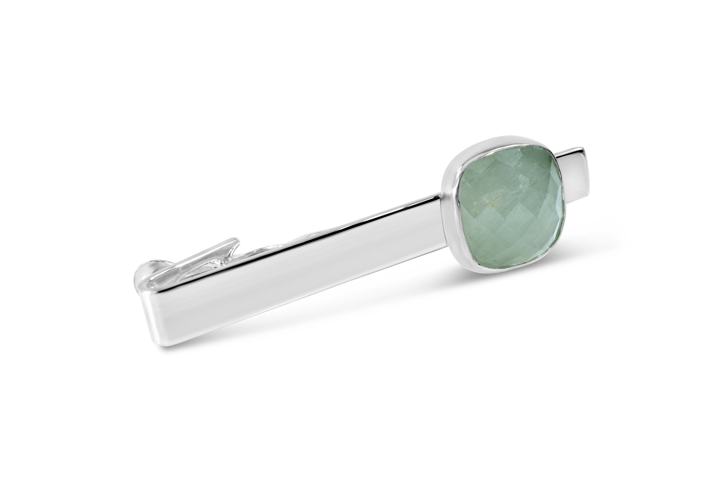 mens sterling silver tie clip with an aquamarine