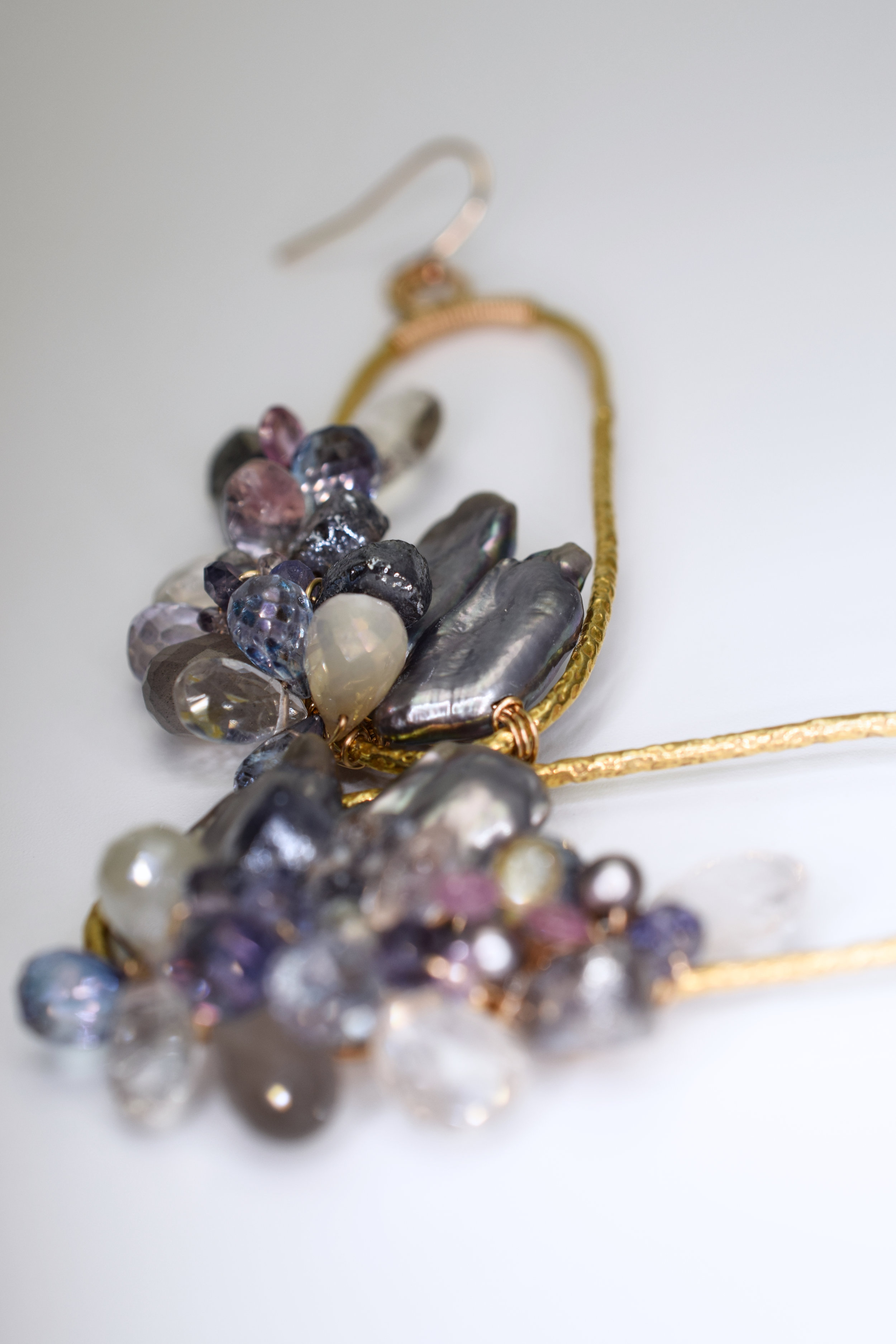 gemstone biwa pearl earrings