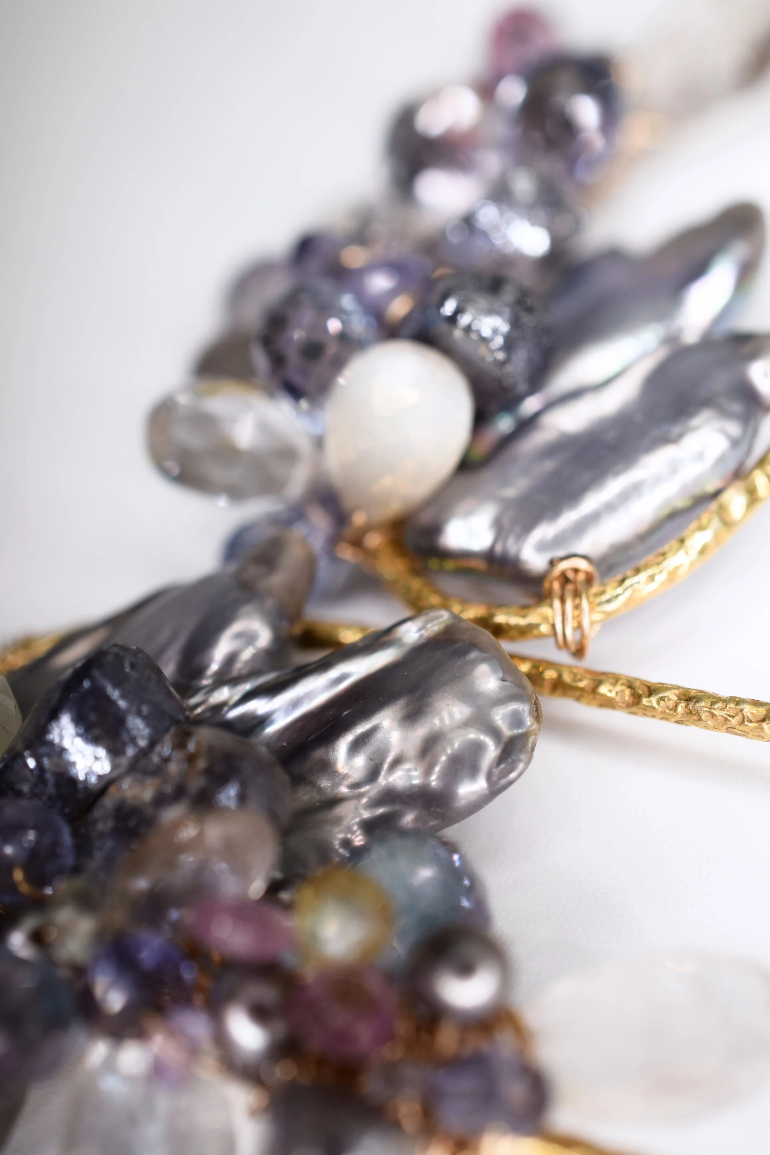 gemstone biwa pearl earrings