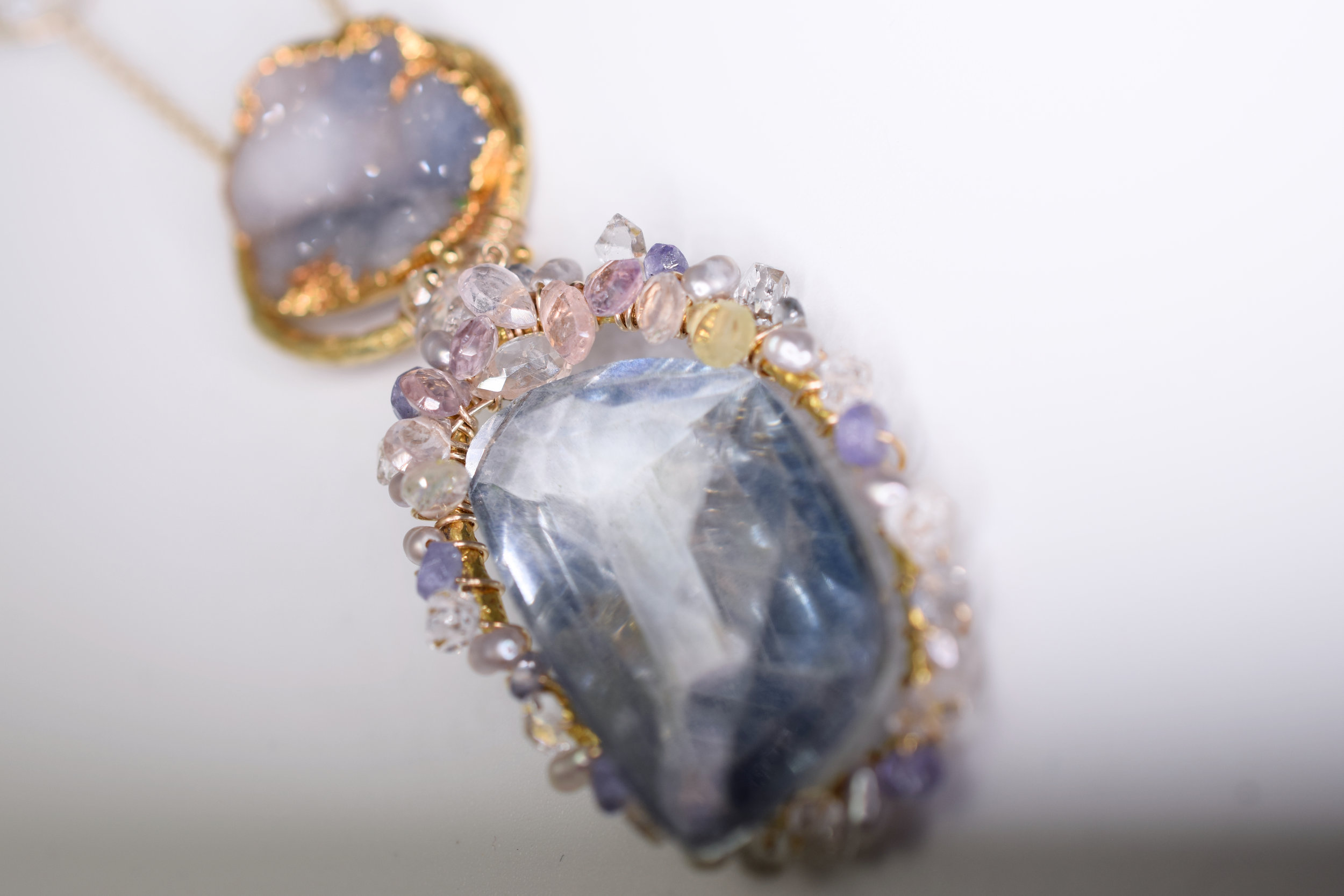 sapphire and druzy pendant necklace