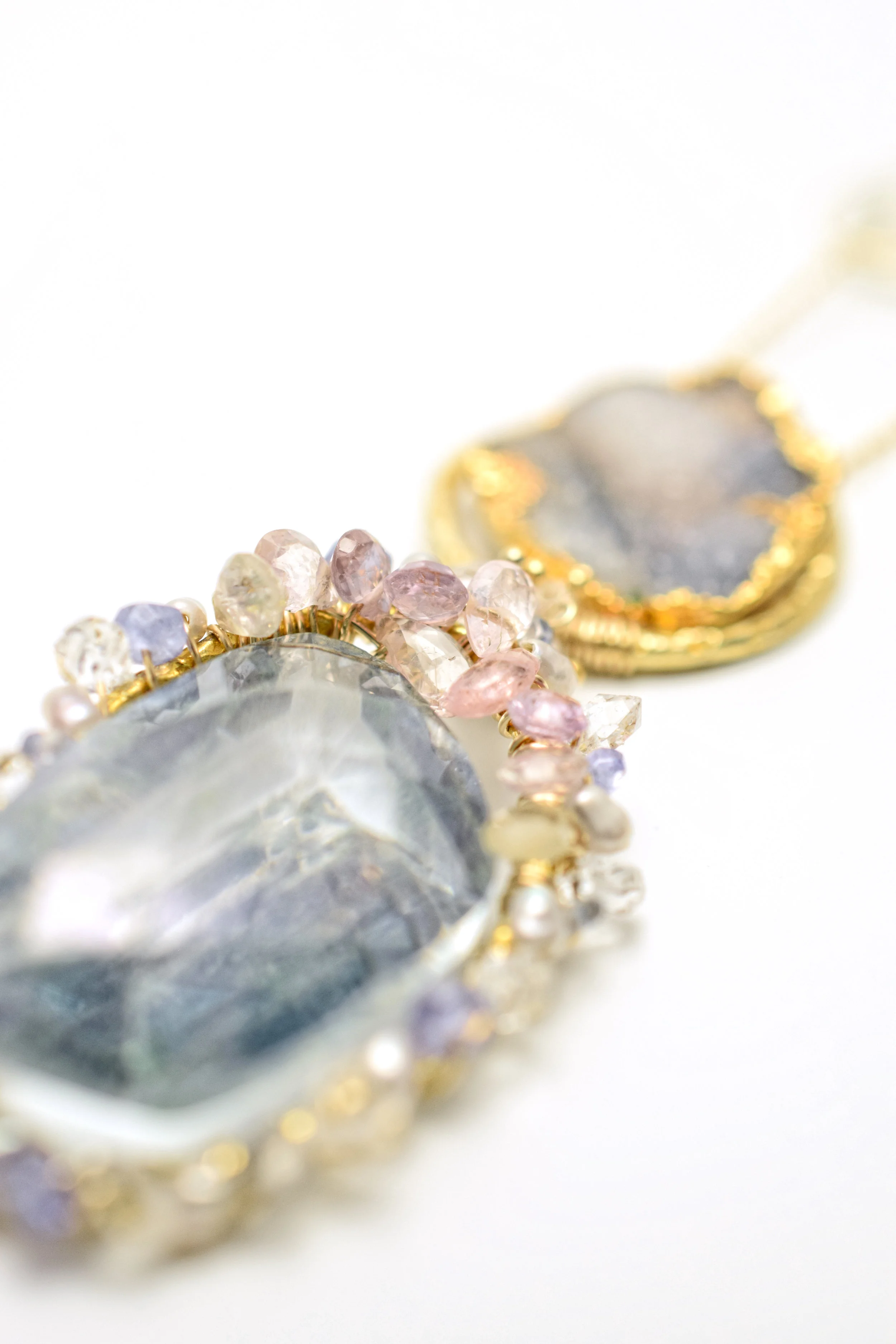 sapphire and druzy pendant necklace