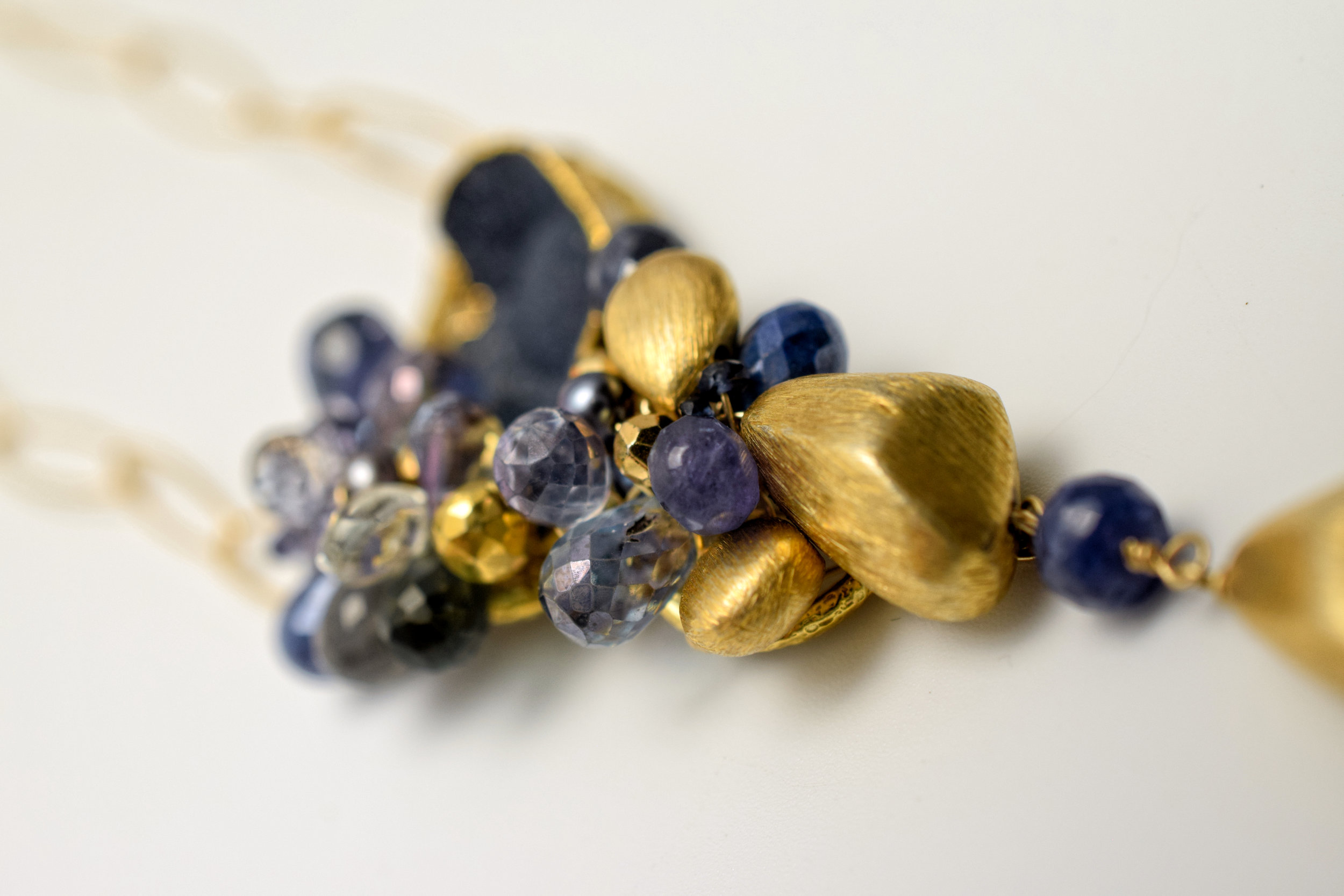 gemstone and gemstone gold drop pendant necklace