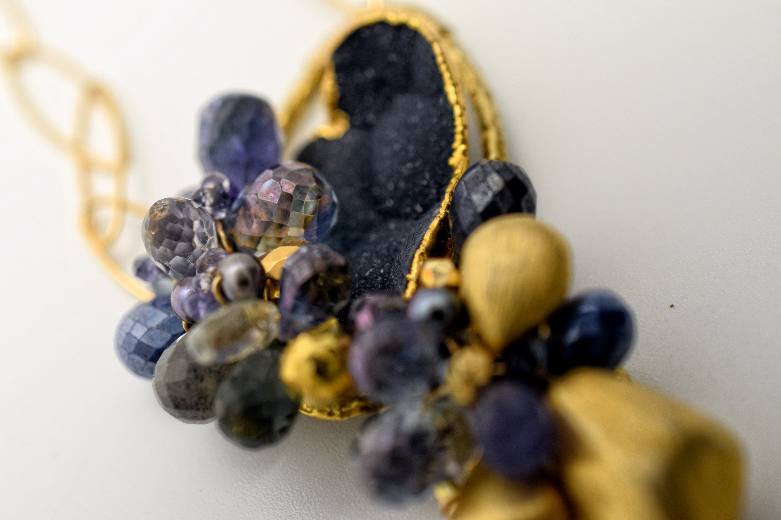 gemstone and gemstone gold drop pendant necklace